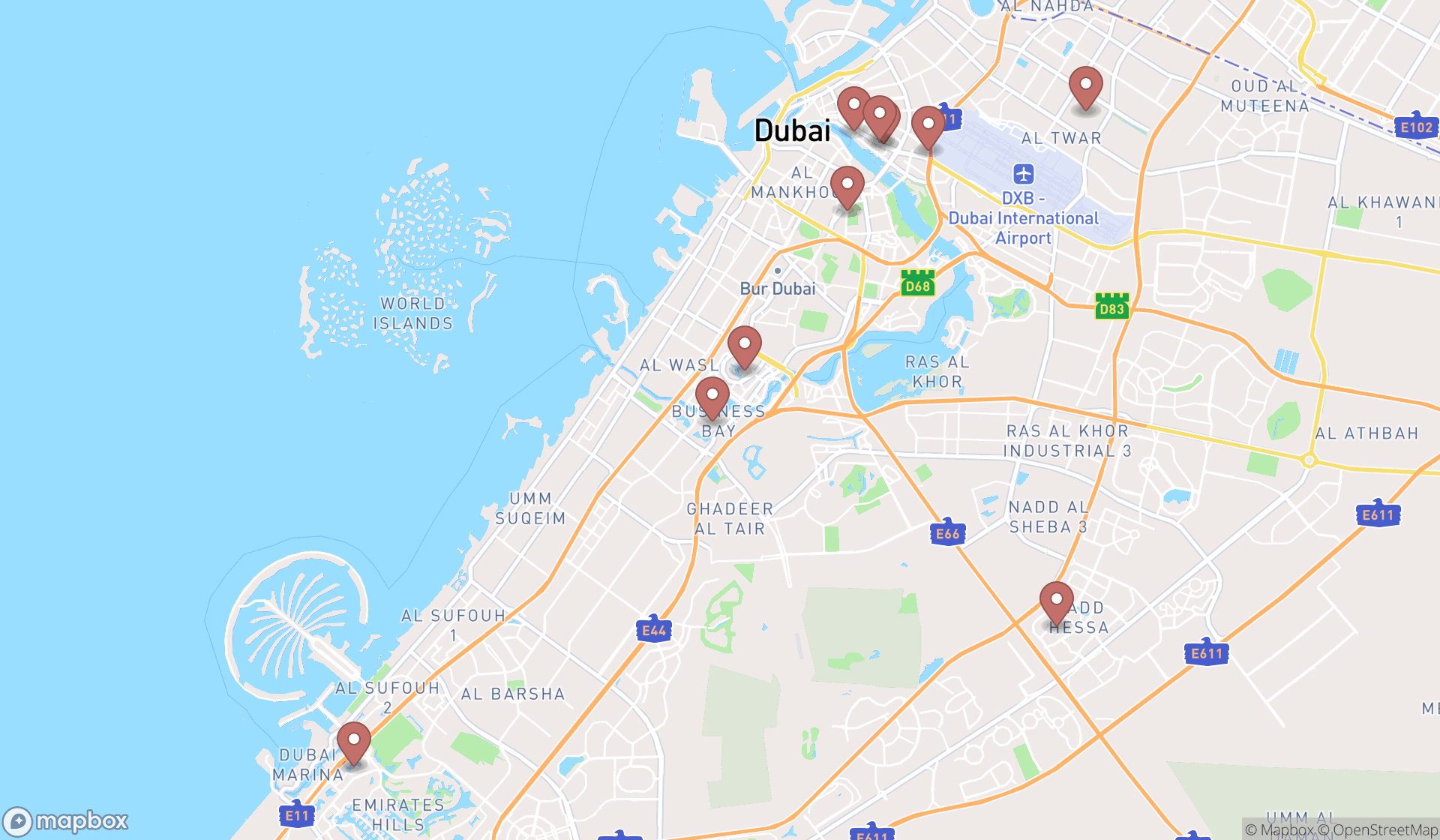 Map showing the ranked legal affairs bureaus in Dubai, Dubai