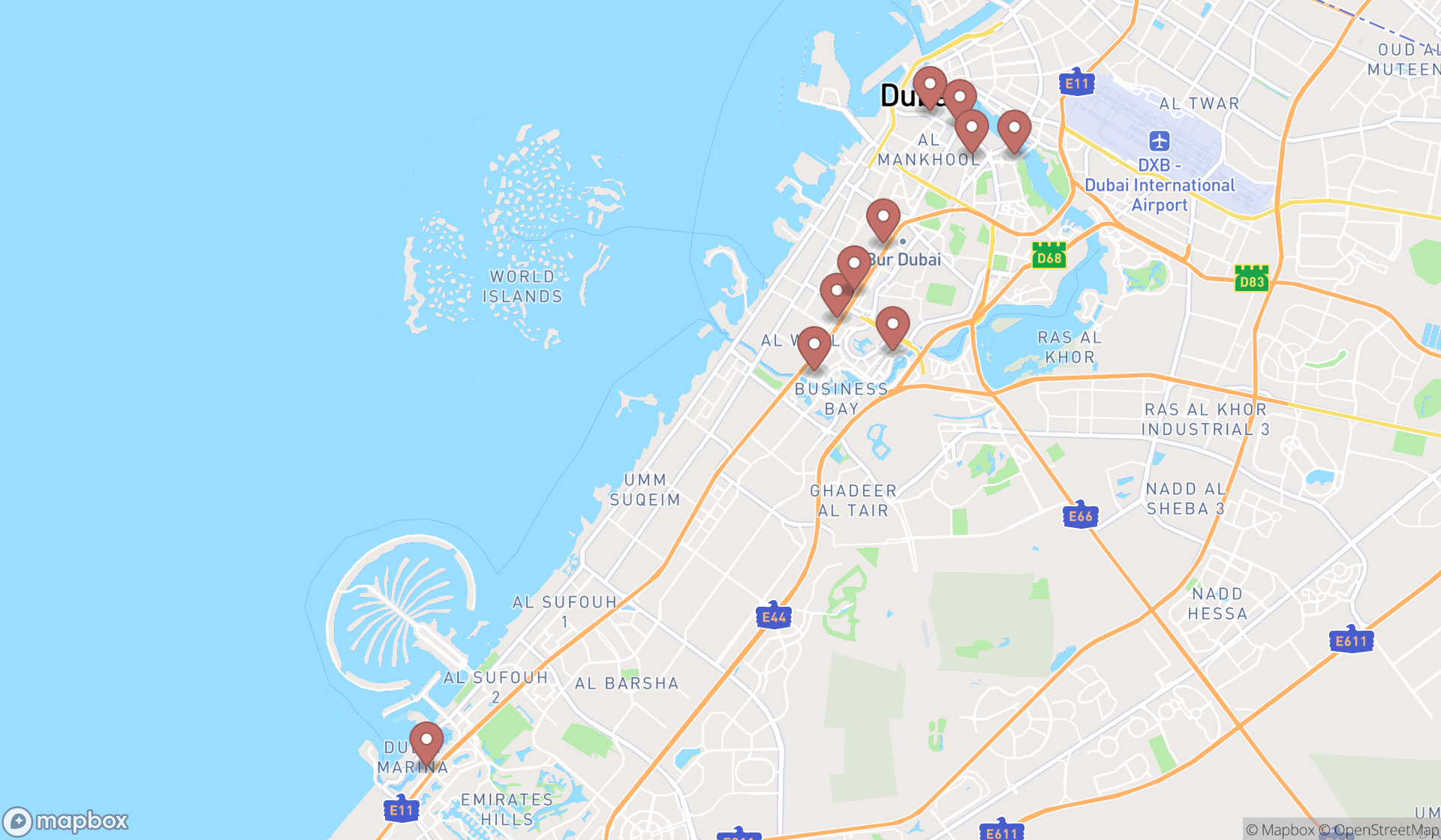 Map showing the ranked legal services in Dubai, Dubai