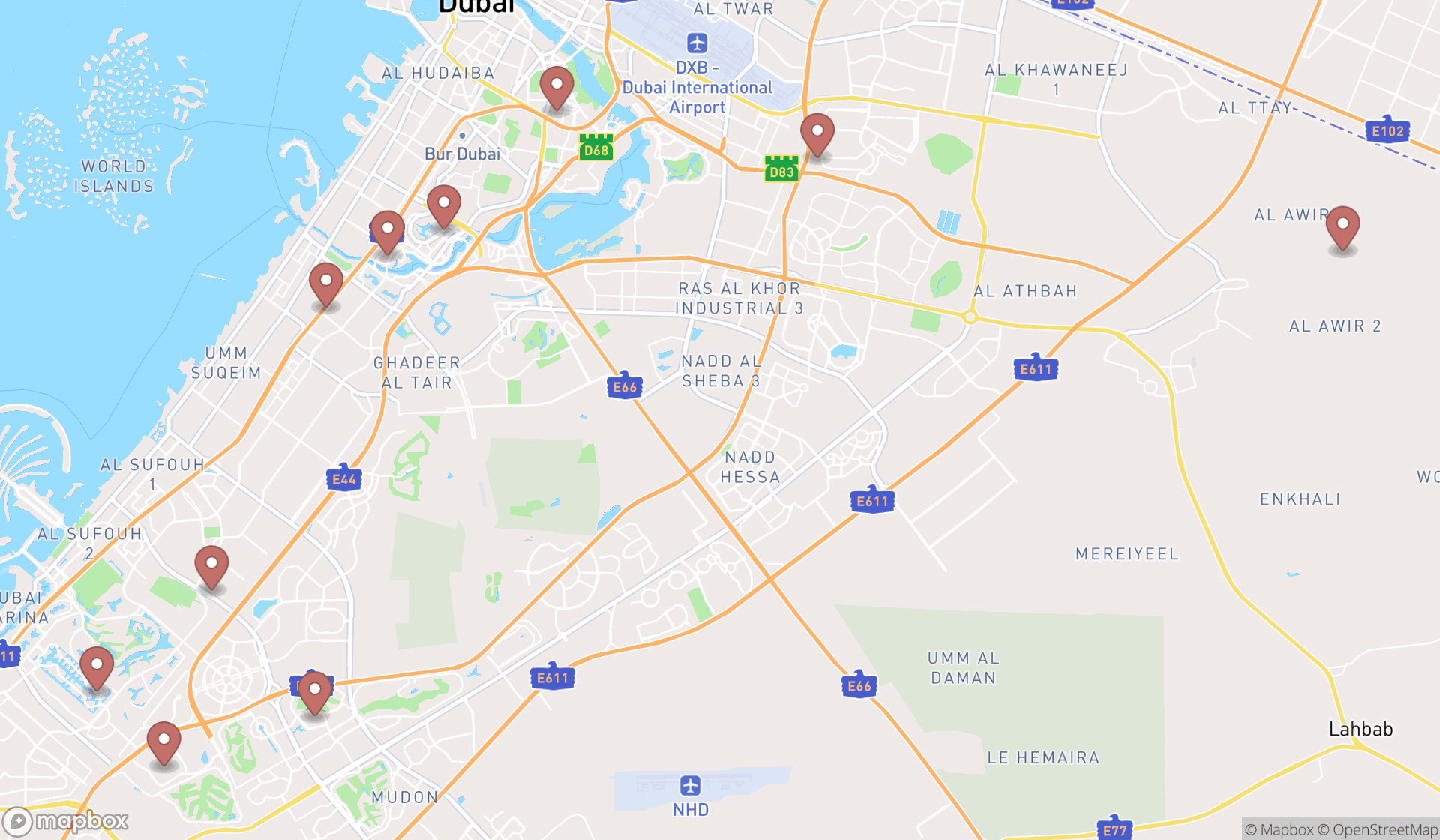 Map showing the ranked leisure centers in Dubai, Dubai