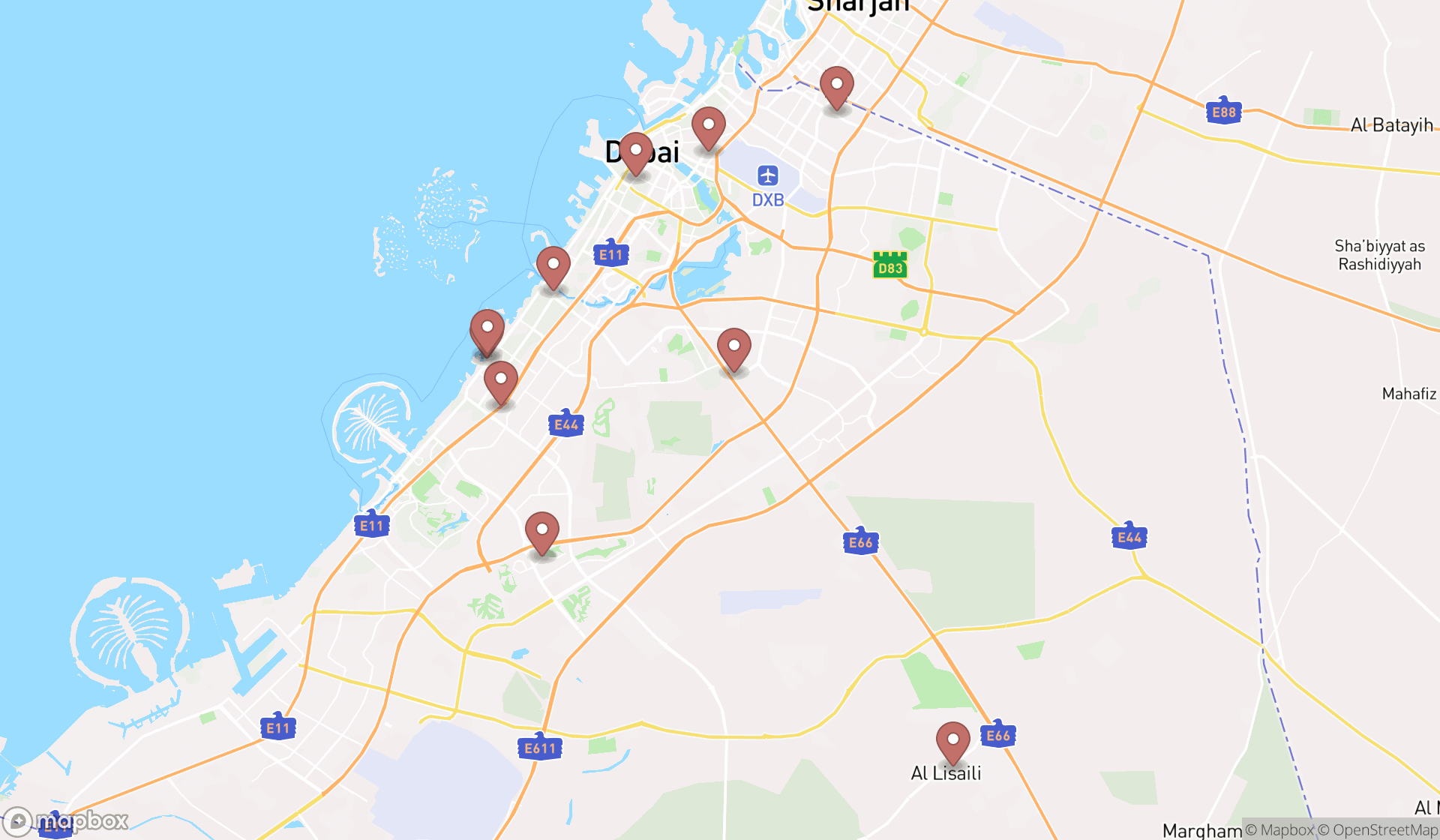 Map showing the ranked libraries in Dubai, Dubai