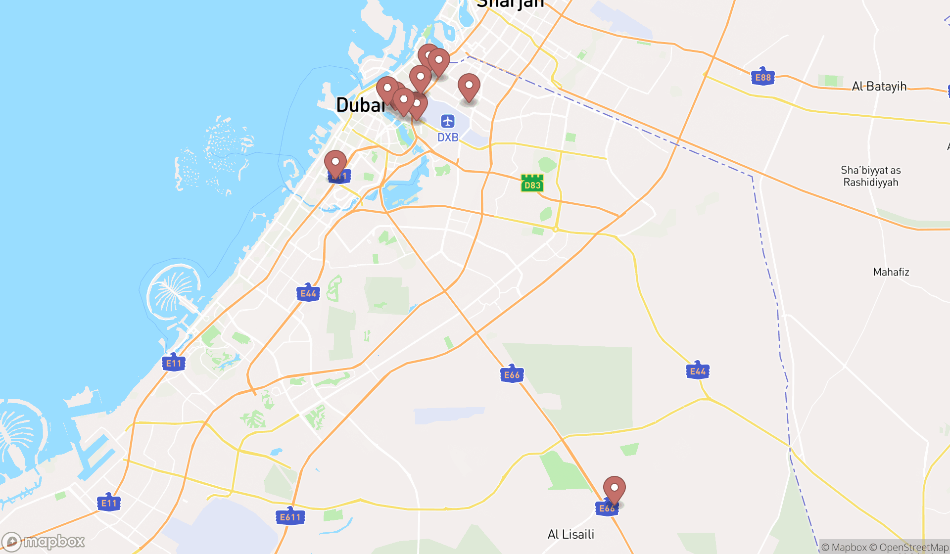 Map showing the ranked license bureaus in Dubai, Dubai