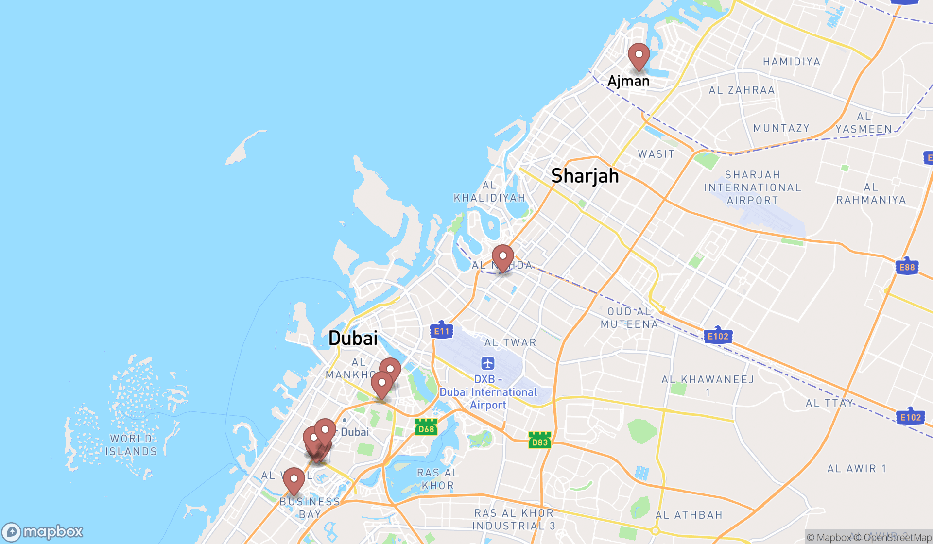 Map showing the ranked life insurance agencies in Dubai, Dubai
