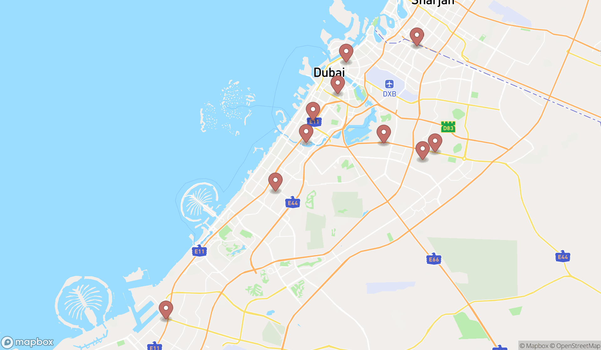 Map showing the ranked light bulb suppliers in Dubai, Dubai