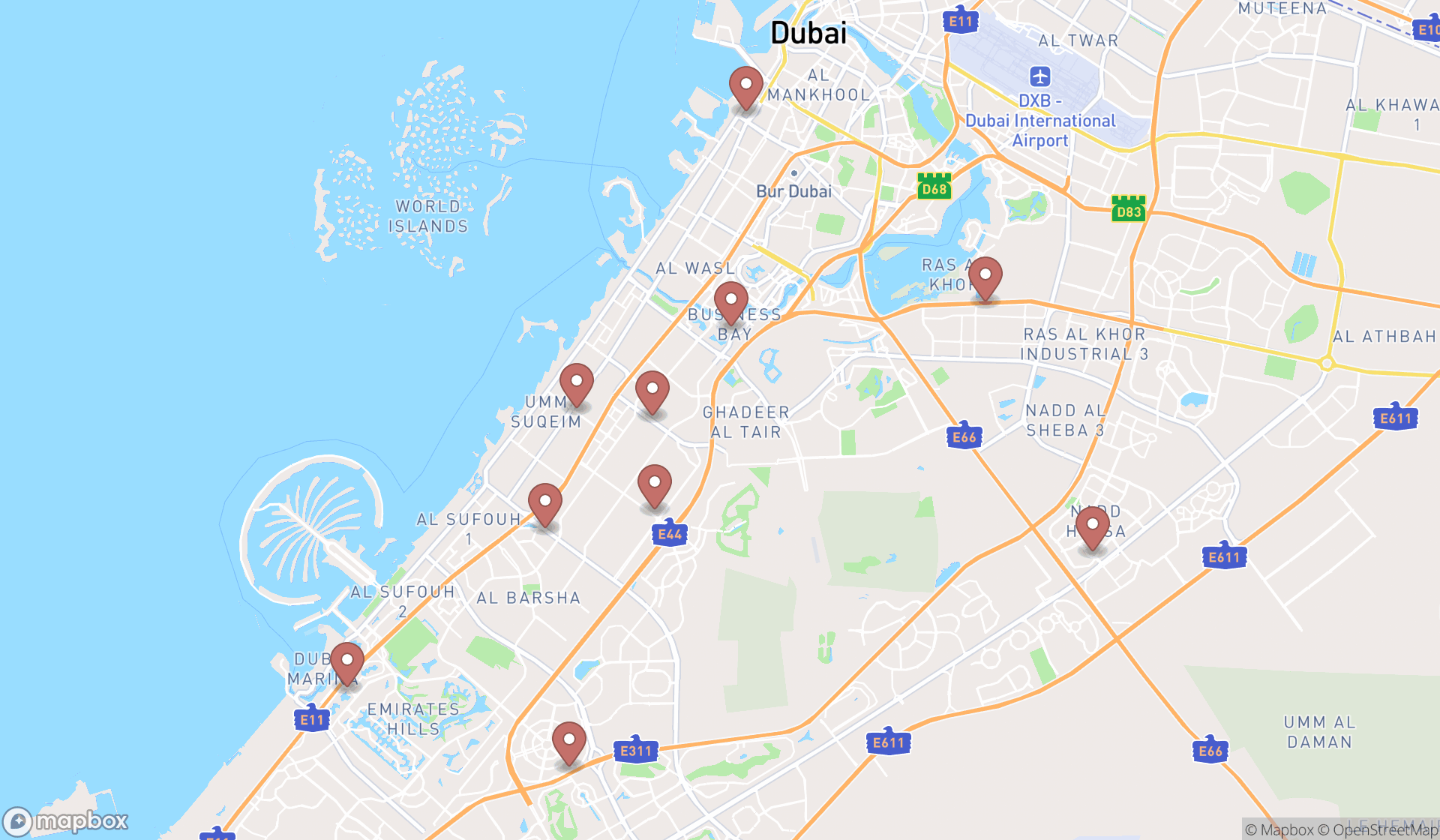 Map showing the ranked lighting consultants in Dubai, Dubai