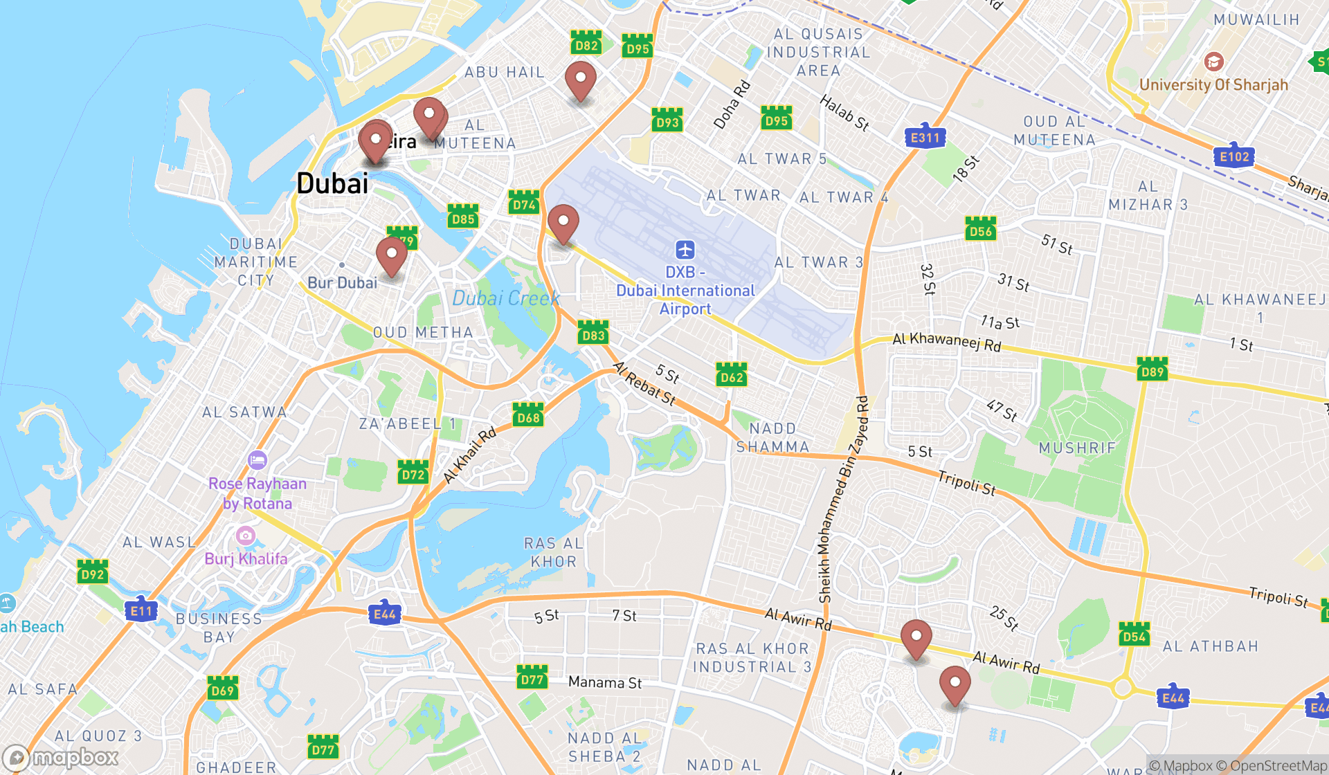 Map showing the ranked lighting products wholesalers in Dubai, Dubai