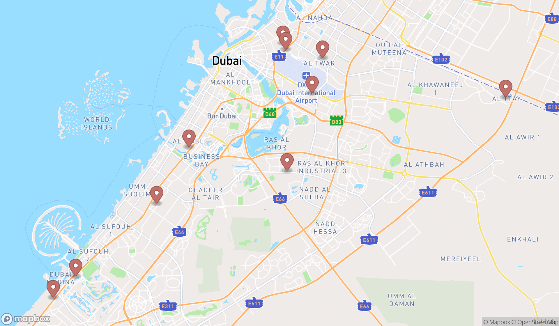 Map showing the ranked limousine services in Dubai, Dubai