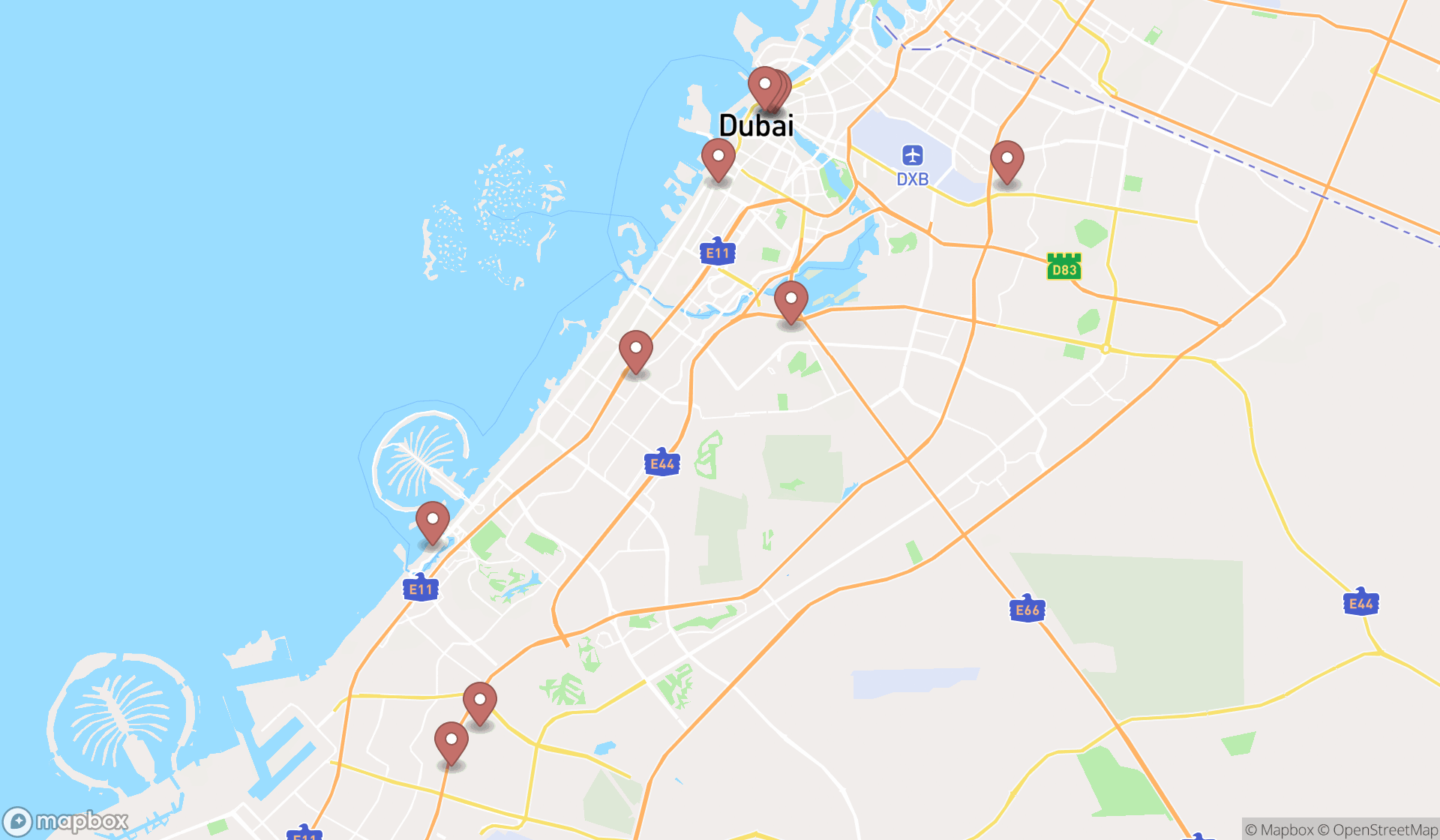 Map showing the ranked linens stores in Dubai, Dubai