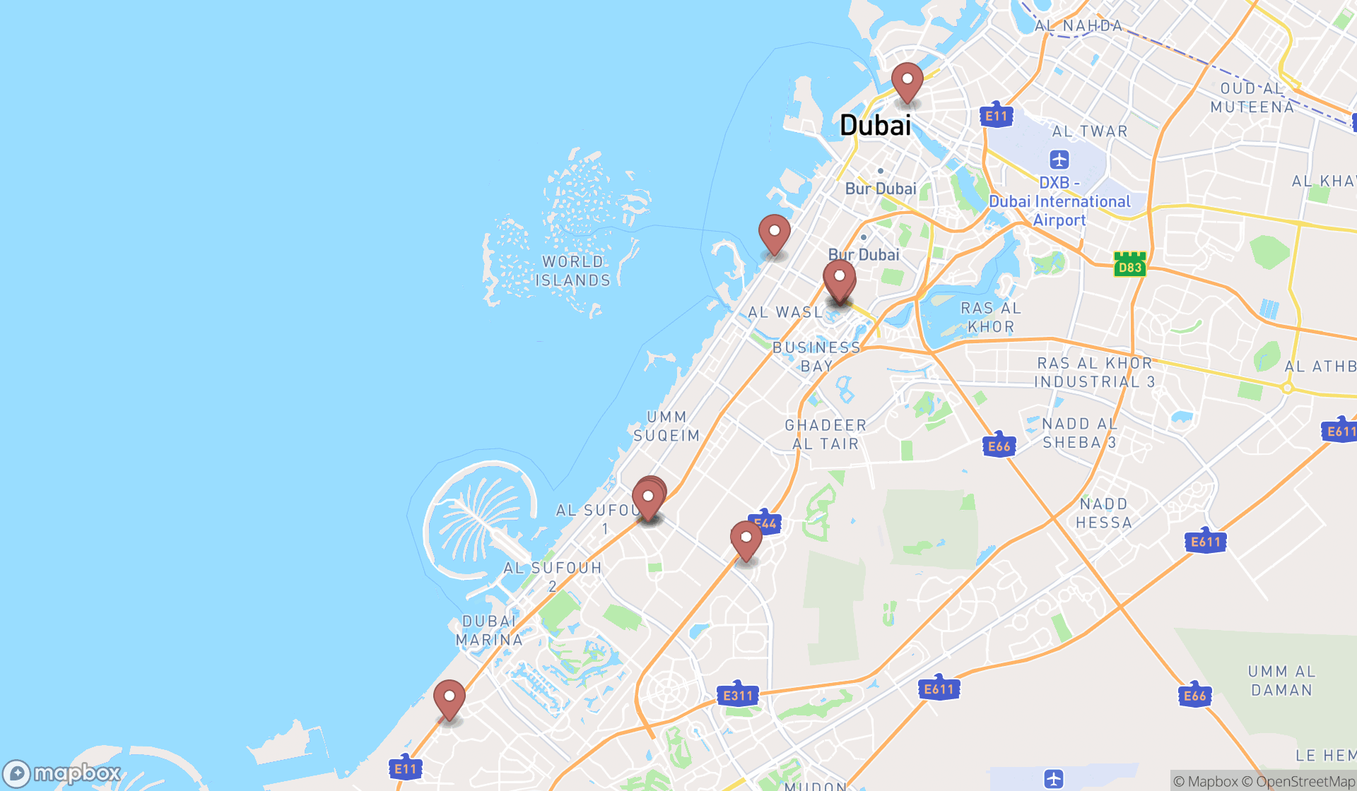 Map showing the ranked lingerie stores in Dubai, Dubai