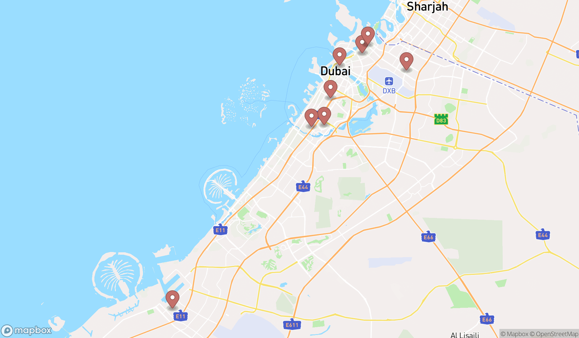 Map showing the ranked lingerie wholesalers in Dubai, Dubai