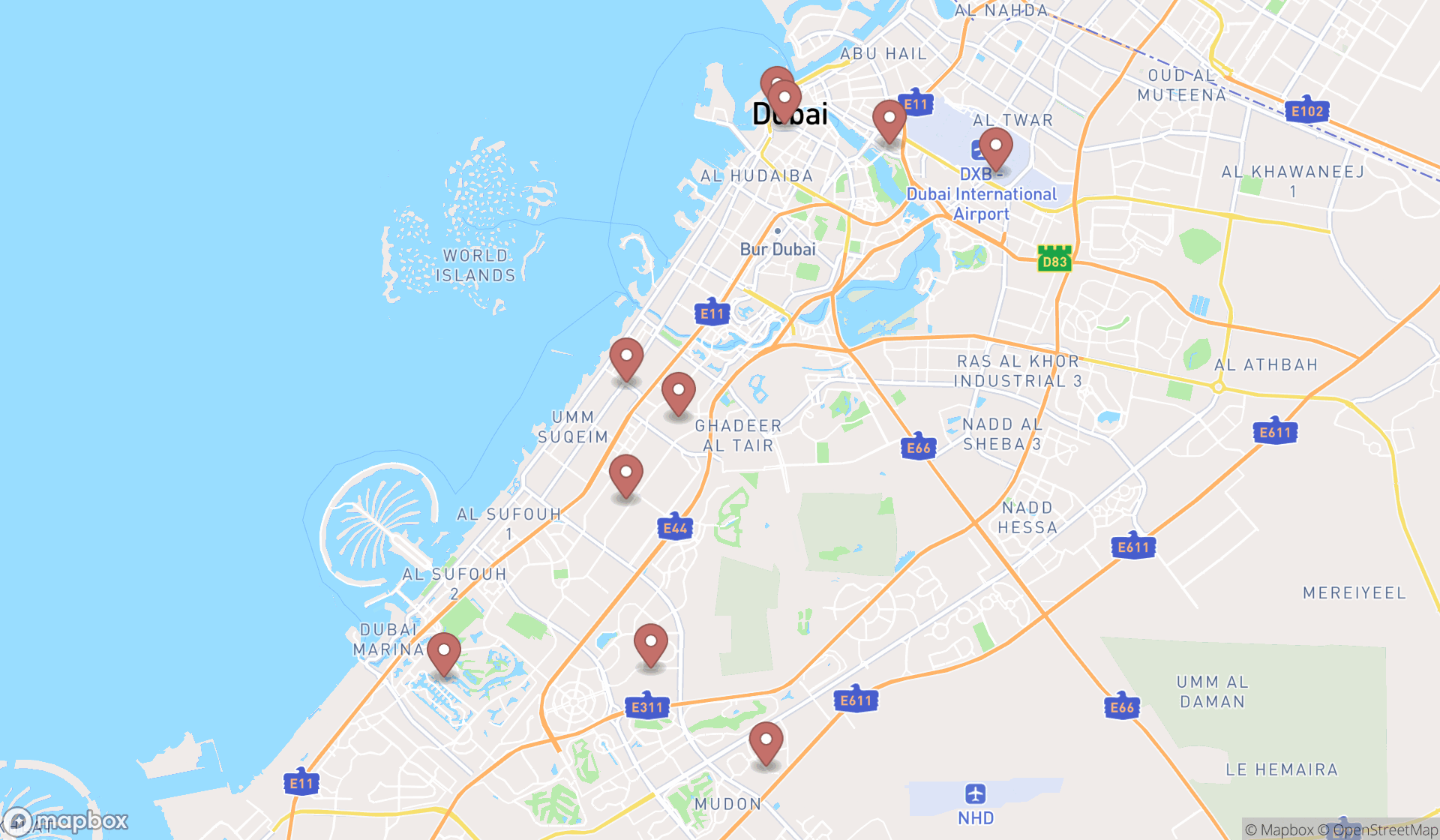 Map showing the ranked liquor stores in Dubai, Dubai