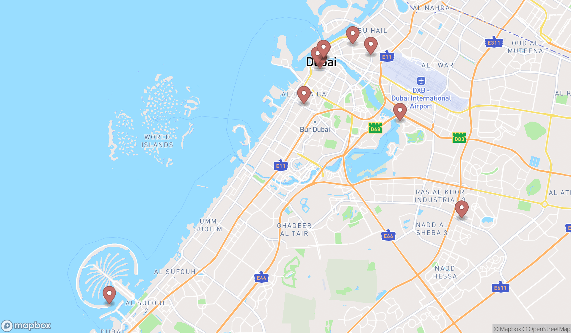 Map showing the ranked live music bars in Dubai, Dubai