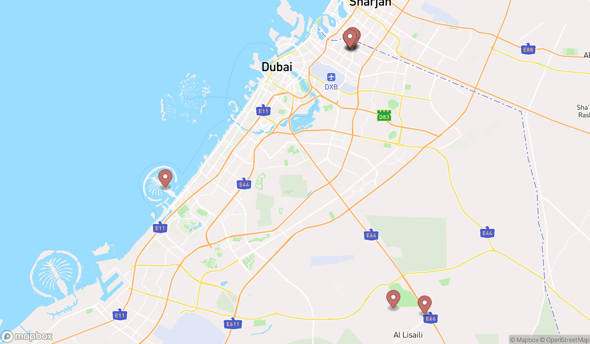 Map showing the ranked livestock dealers in Dubai, Dubai