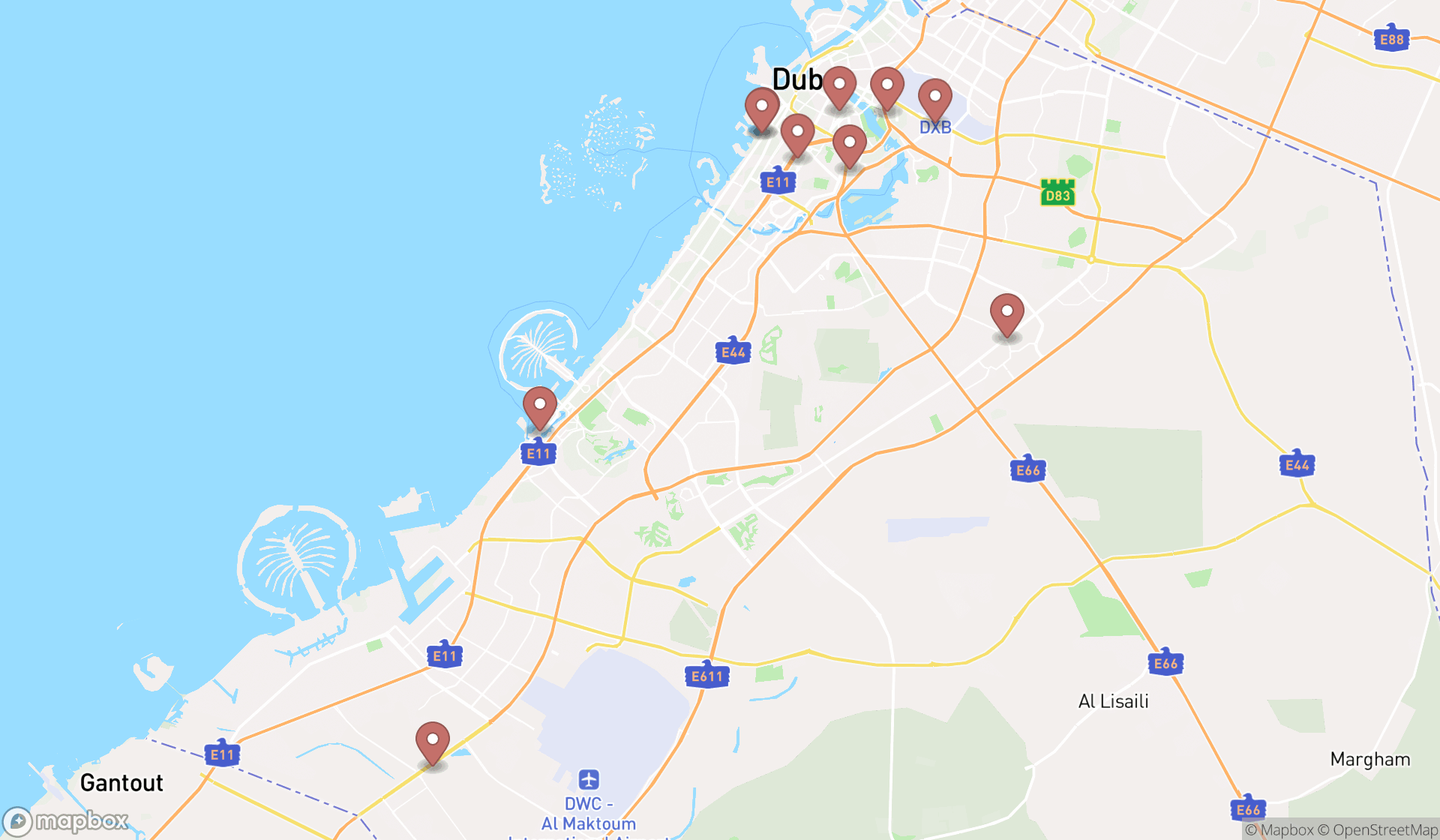Map showing the ranked local government offices in Dubai, Dubai