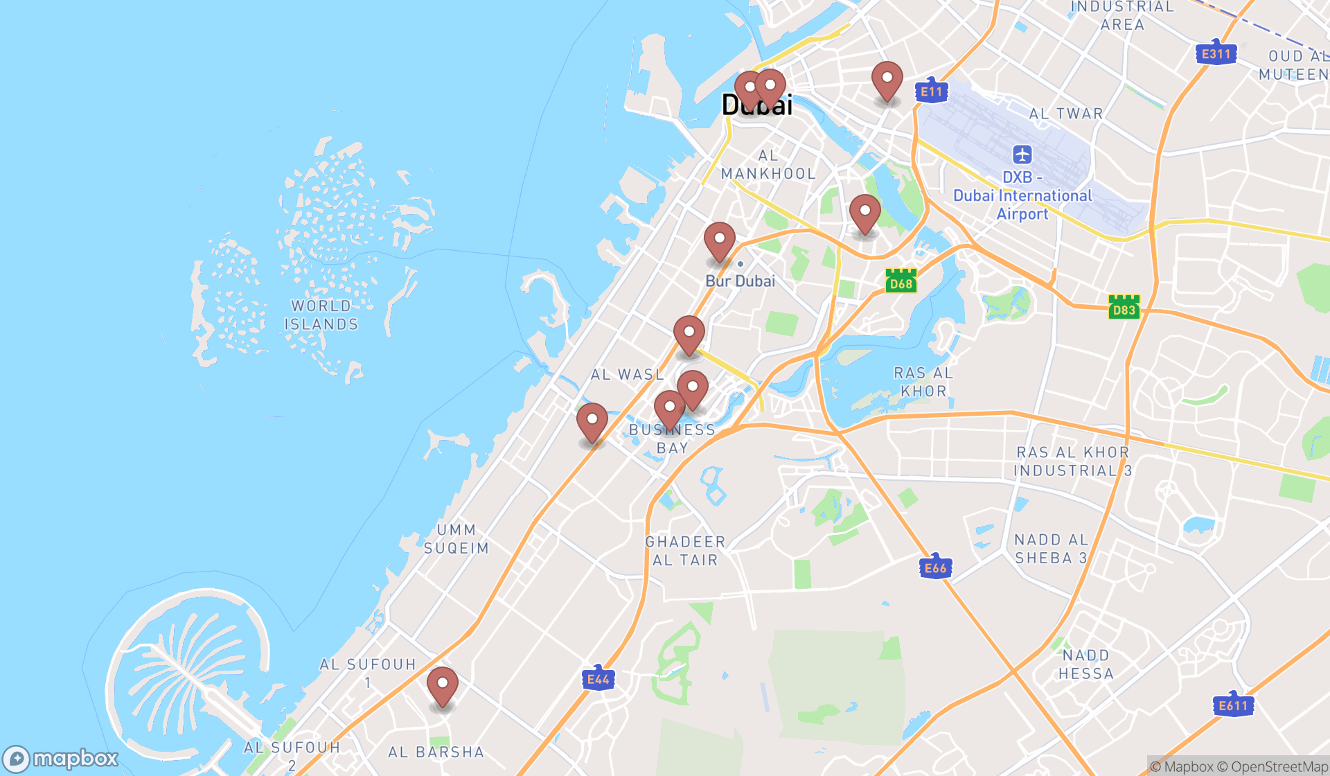 Map showing the ranked local medical services in Dubai, Dubai