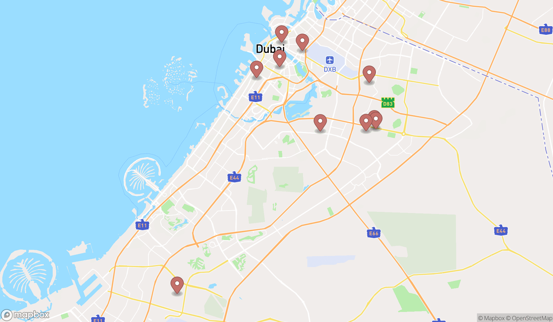 Map showing the ranked lock stores in Dubai, Dubai