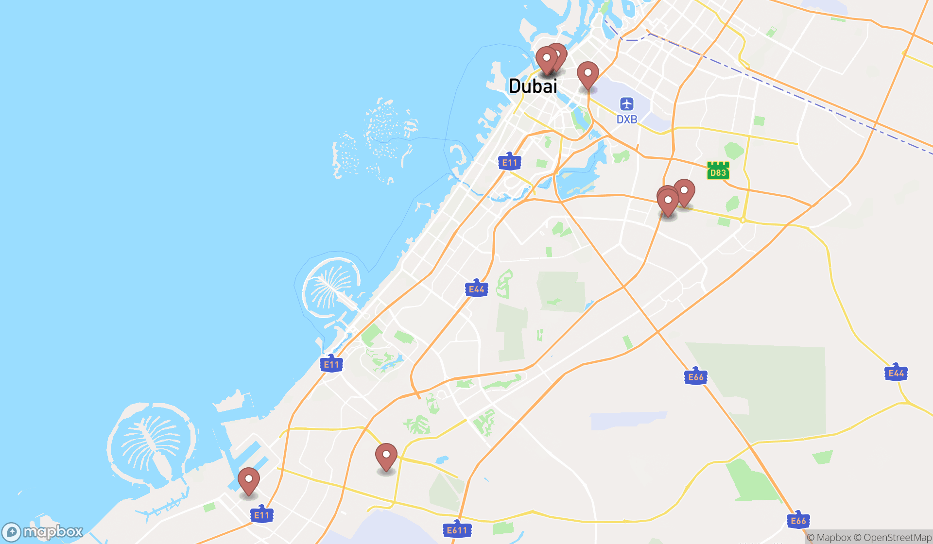 Map showing the ranked locks suppliers in Dubai, Dubai