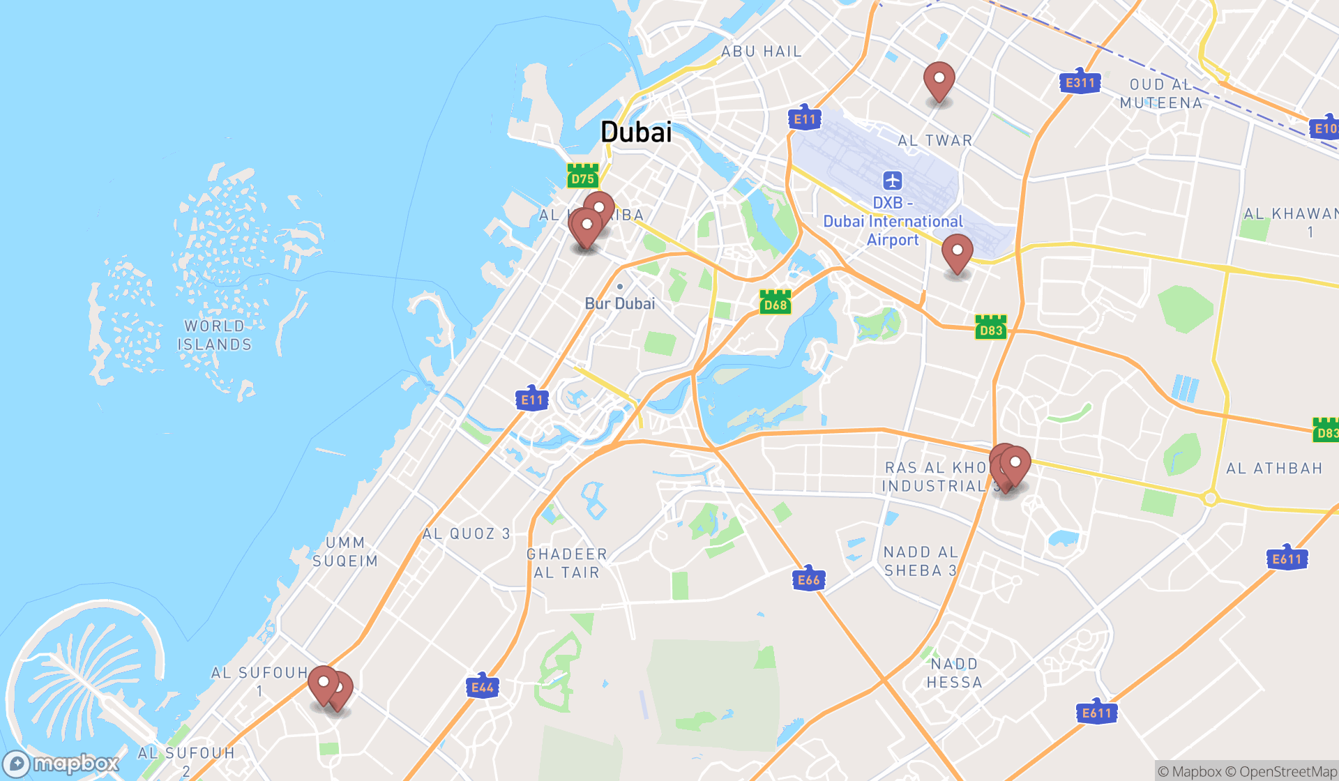 Map showing the ranked locksmiths in Dubai, Dubai