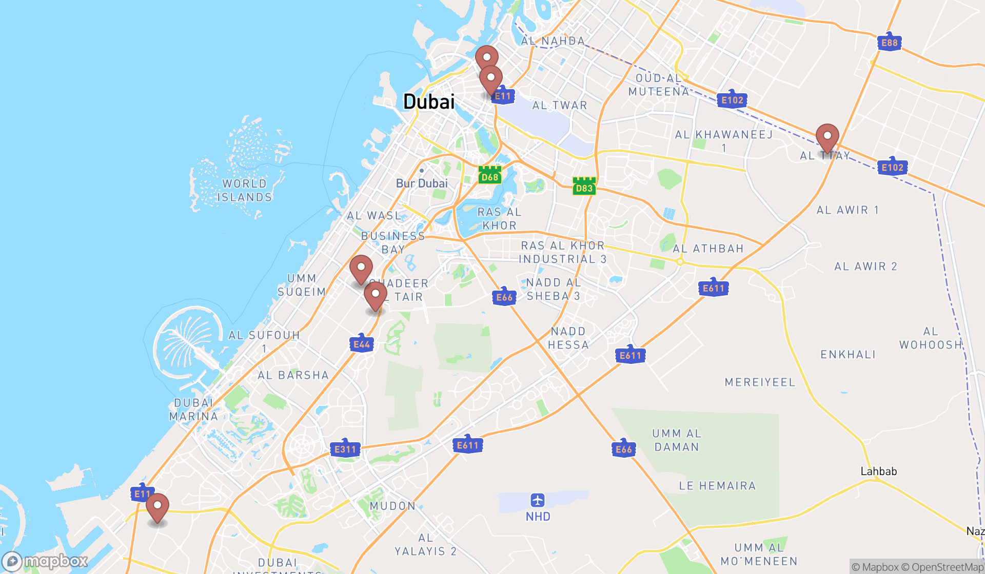 Map showing the ranked logging contractors in Dubai, Dubai