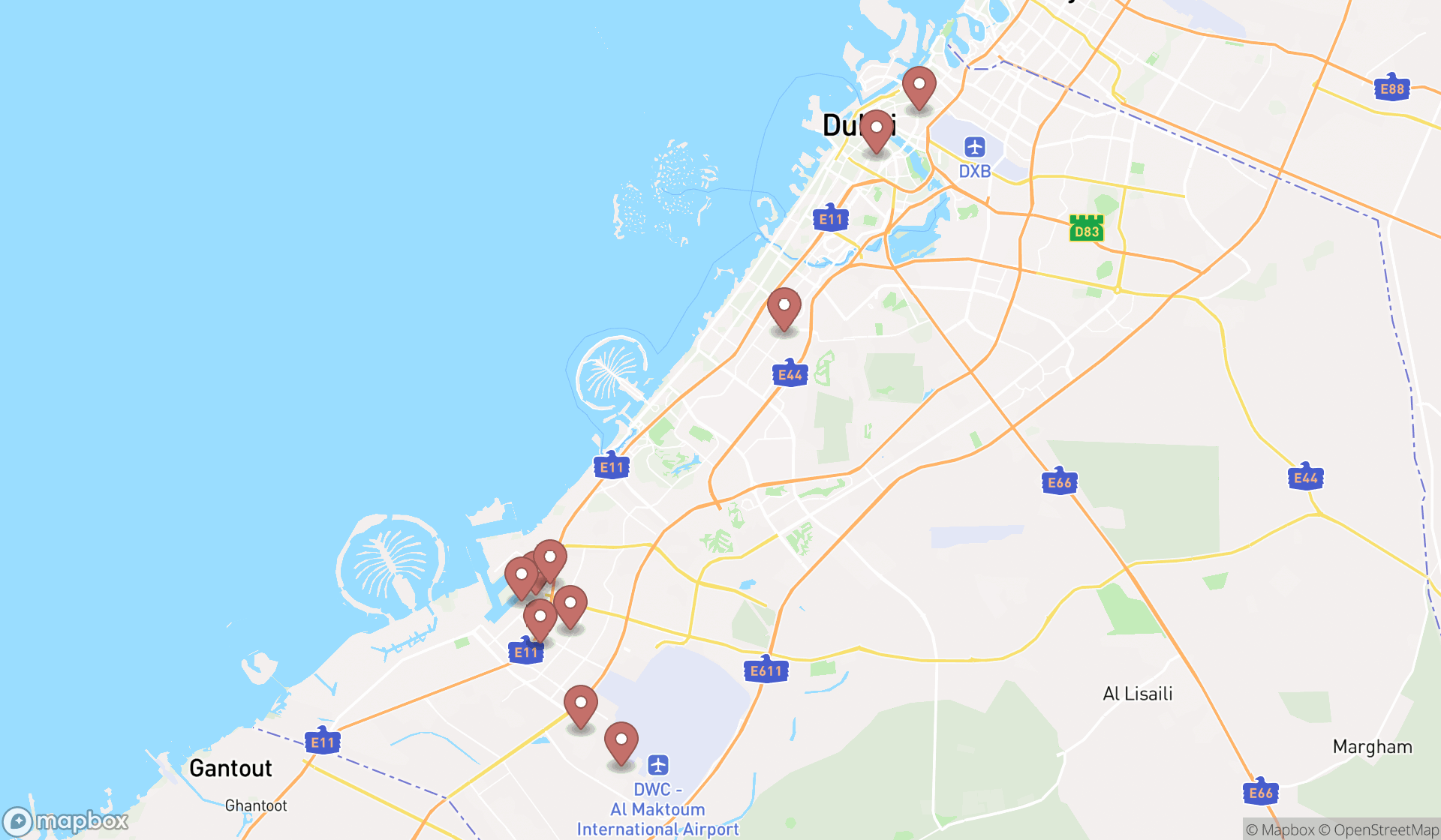 Map showing the ranked logistics in Dubai, Dubai