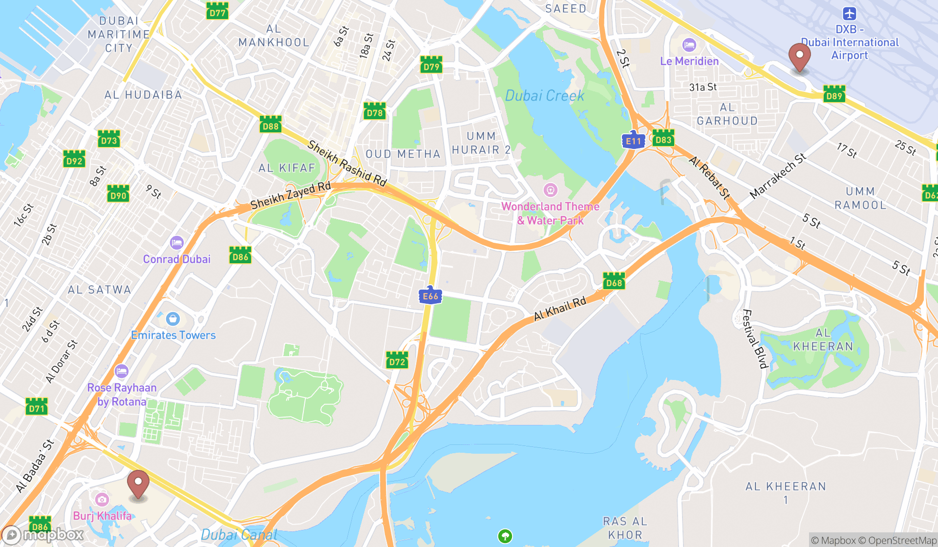 Map showing the ranked lost property offices in Dubai, Dubai
