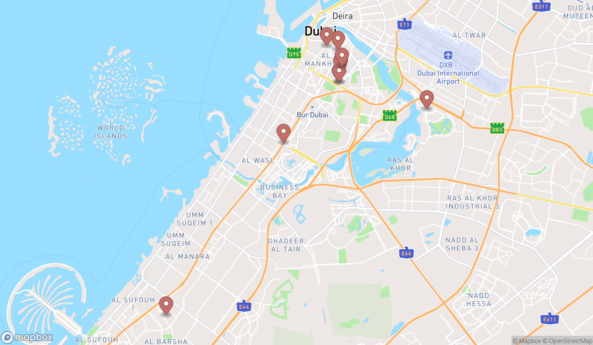 Map showing the ranked luggage repair services in Dubai, Dubai