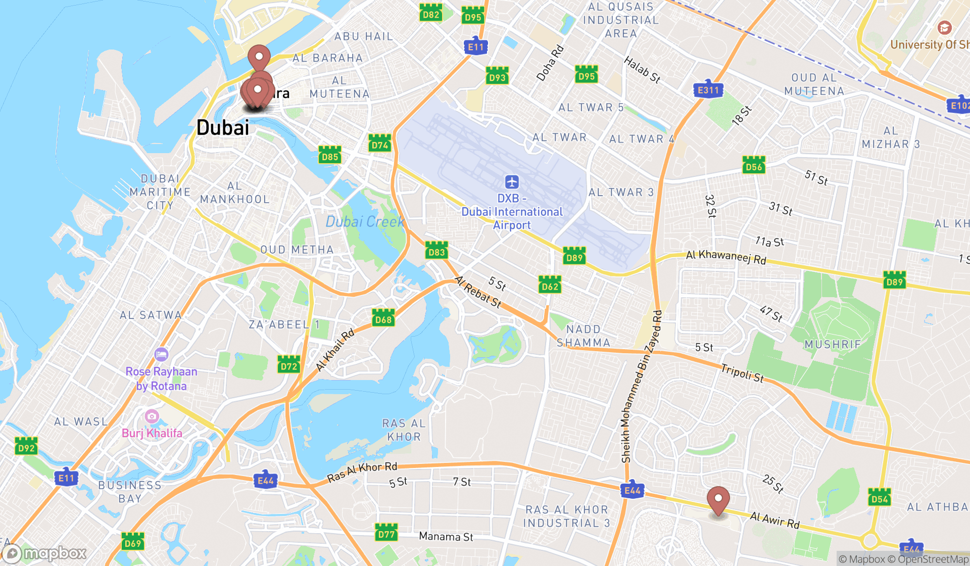 Map showing the ranked luggage wholesalers in Dubai, Dubai