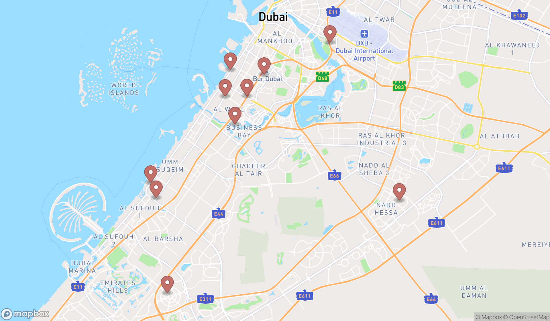 Map showing the ranked lymph drainage therapists in Dubai, Dubai