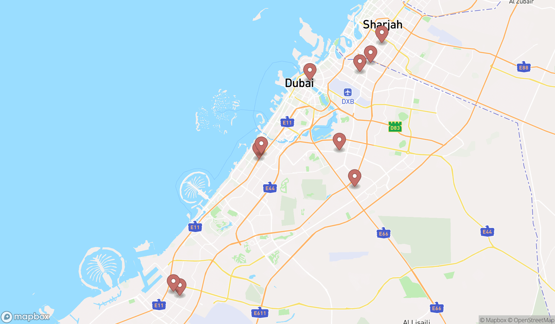 Map showing the ranked machine constructions in Dubai, Dubai