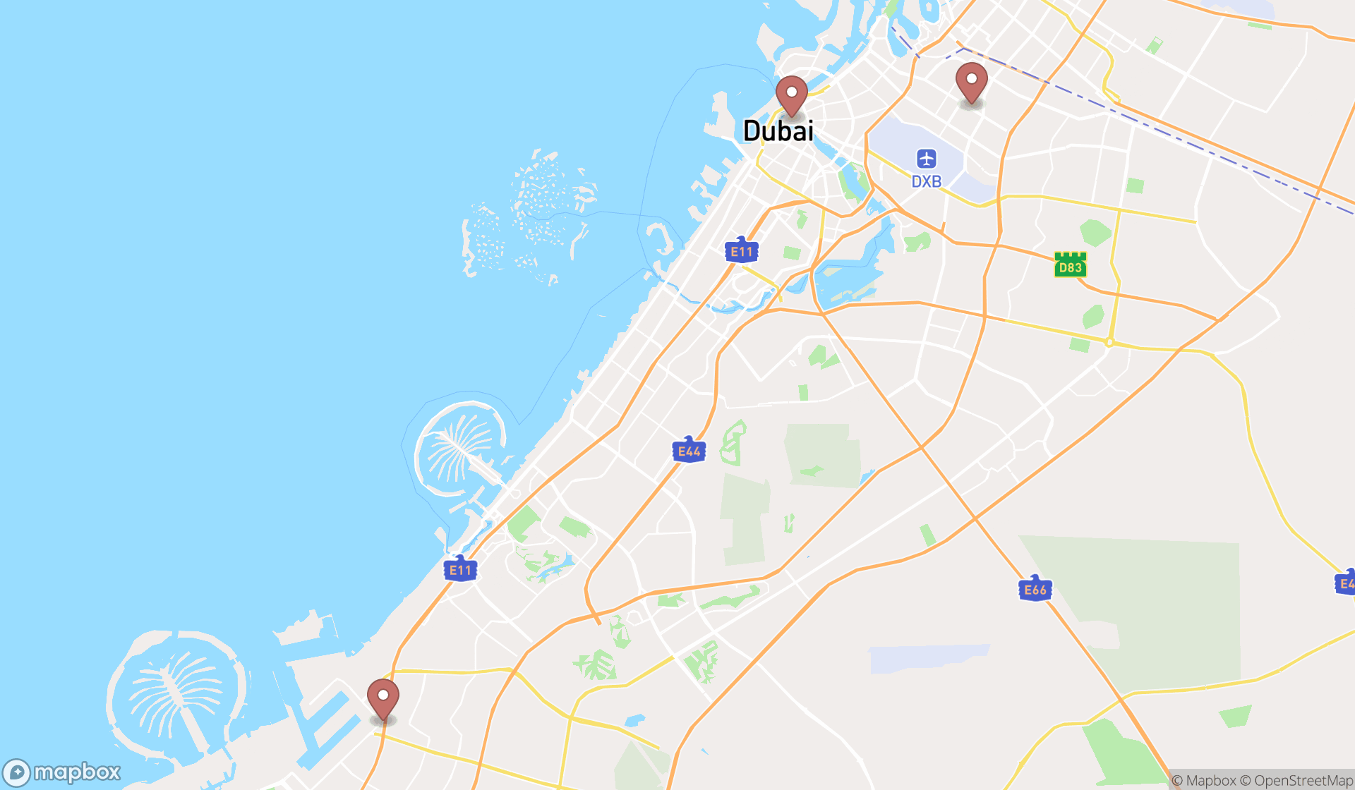 Map showing the ranked machine knife suppliers in Dubai, Dubai