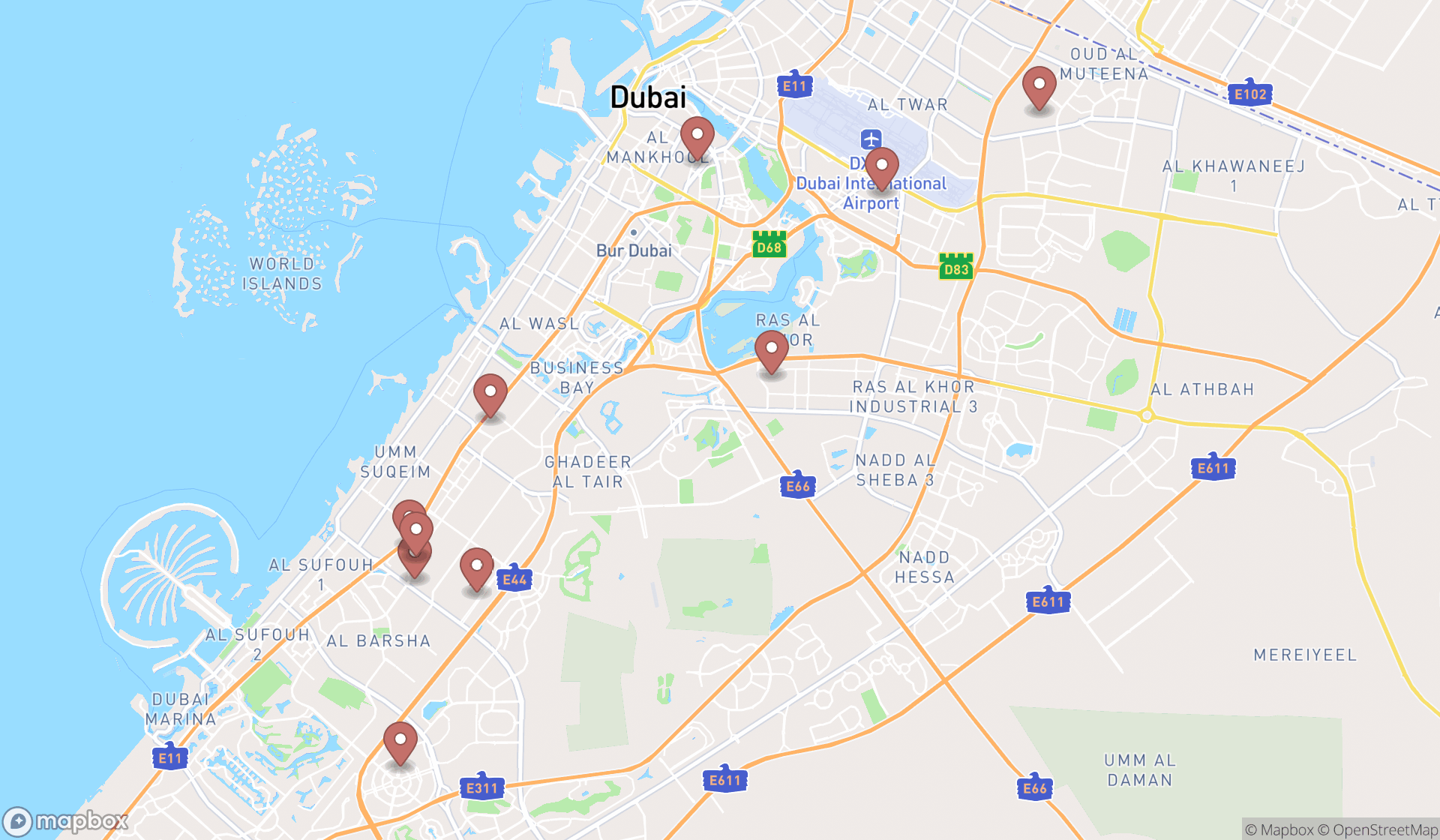 Map showing the ranked machine maintenance services in Dubai, Dubai