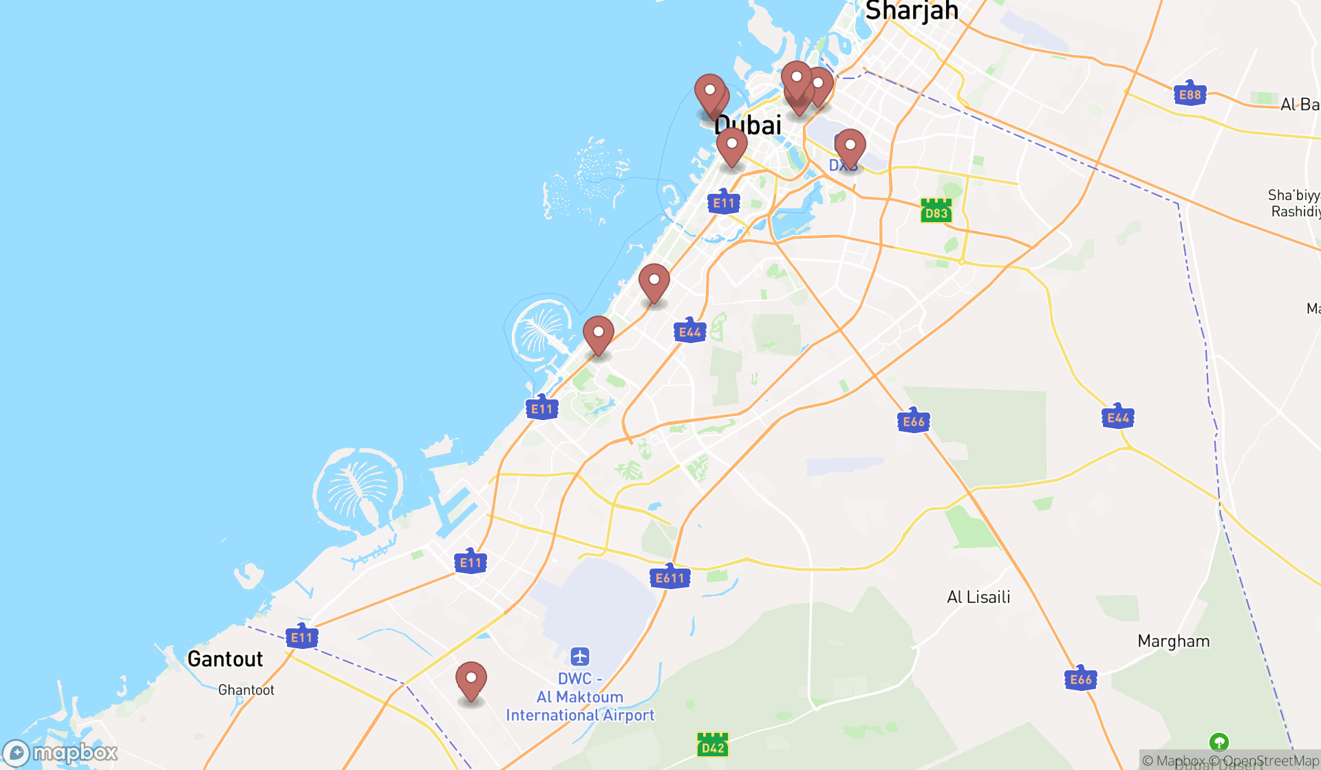 Map showing the ranked machine repair services in Dubai, Dubai