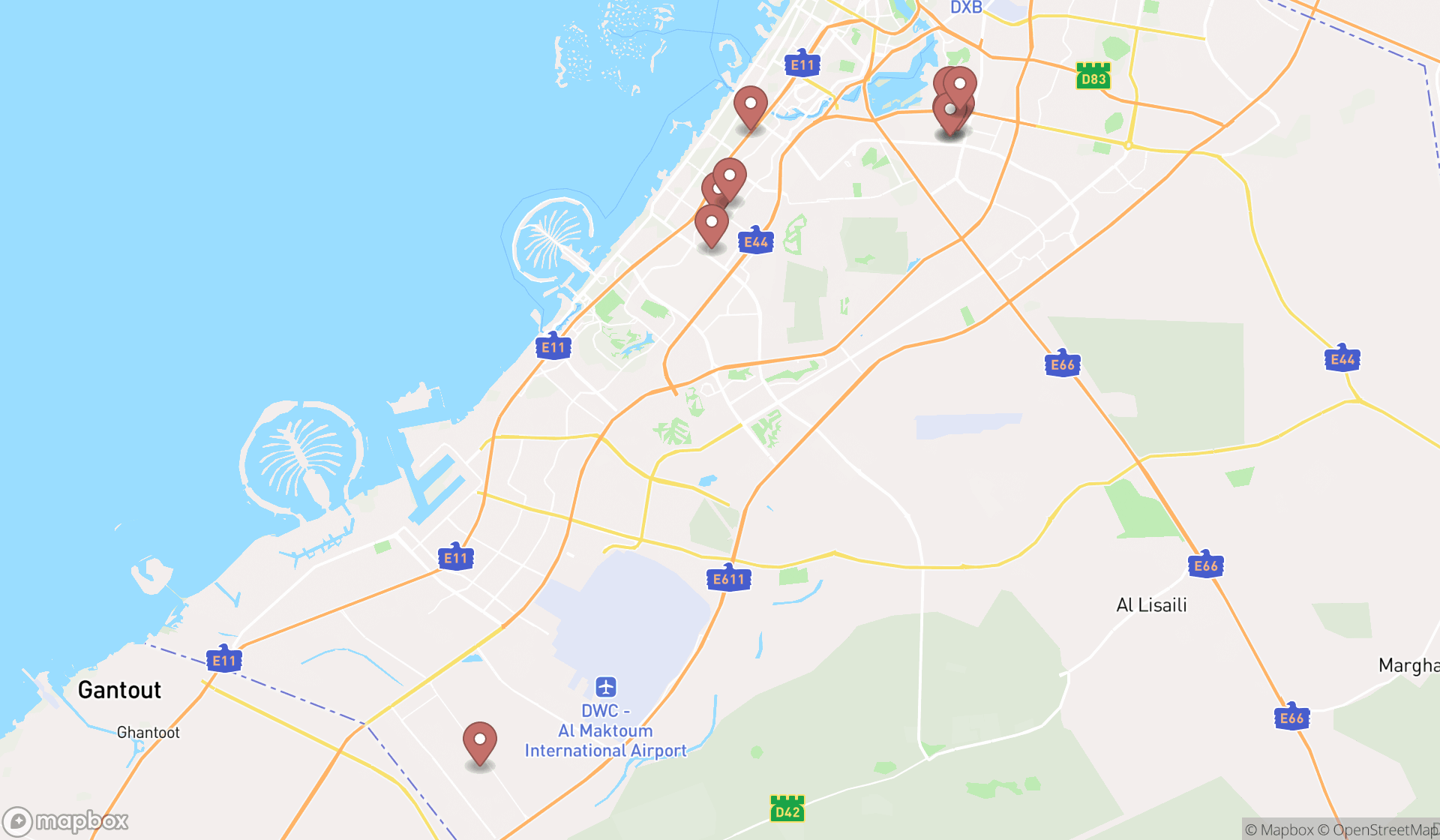Map showing the ranked machine shops in Dubai, Dubai