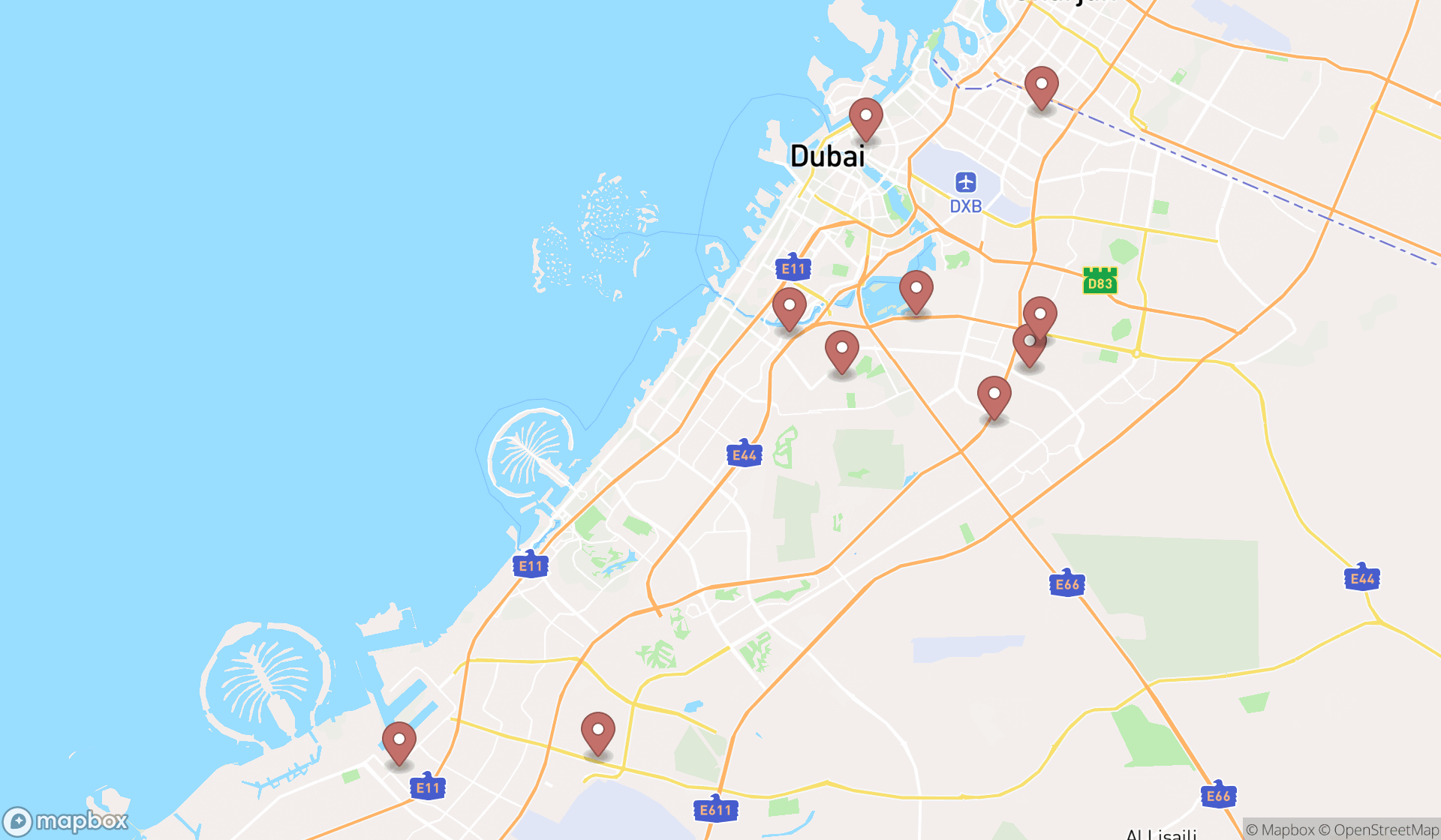 Map showing the ranked machinery parts manufacturers in Dubai, Dubai