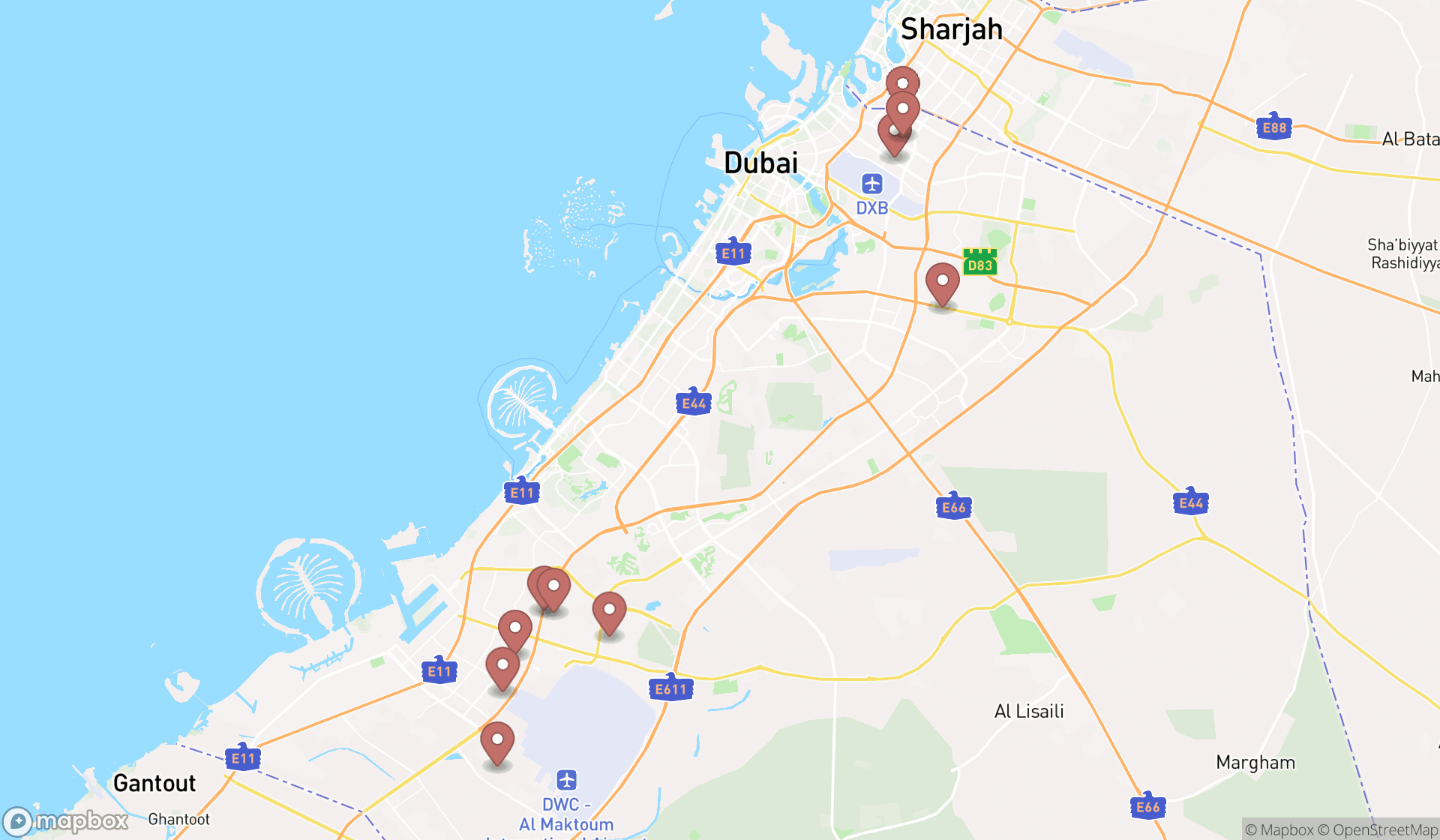Map showing the ranked machining manufacturers in Dubai, Dubai