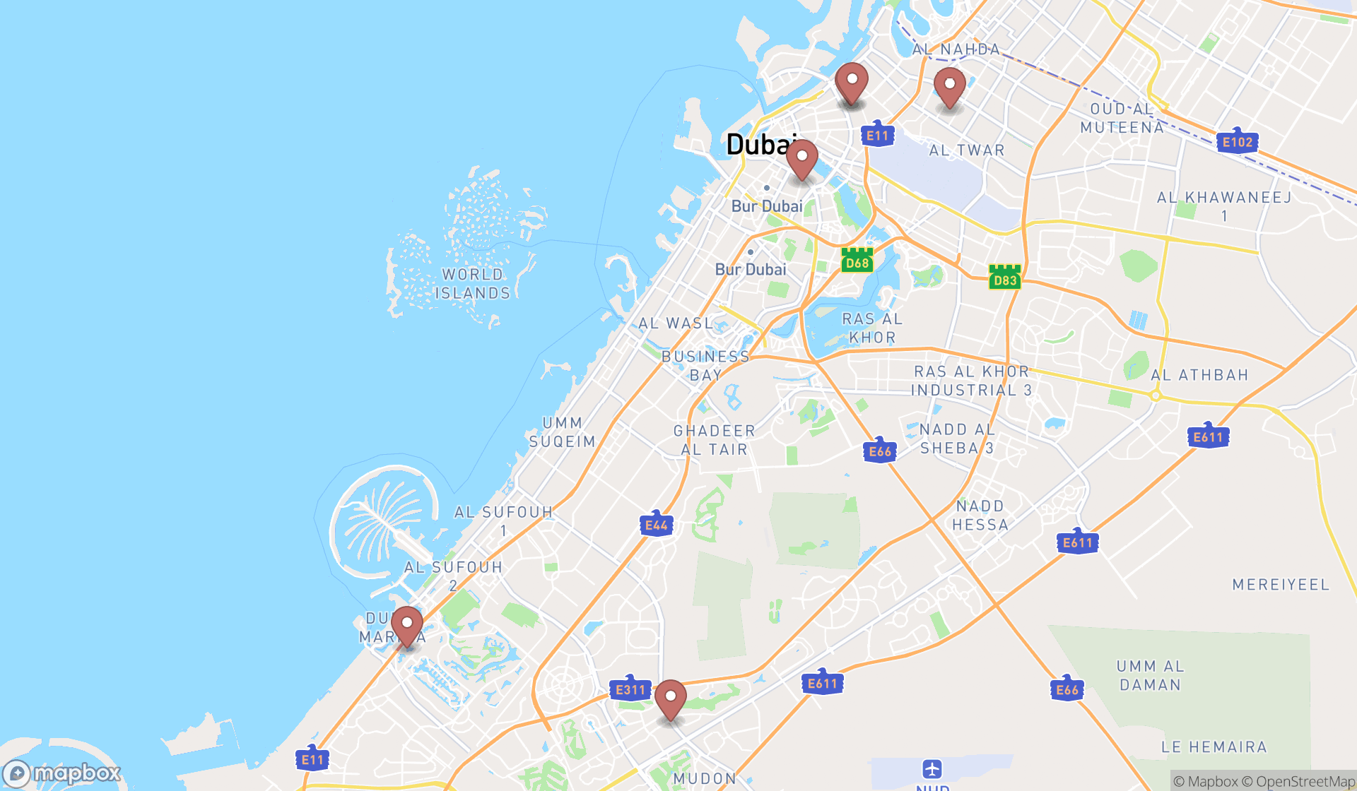 Map showing the ranked magazine stores in Dubai, Dubai