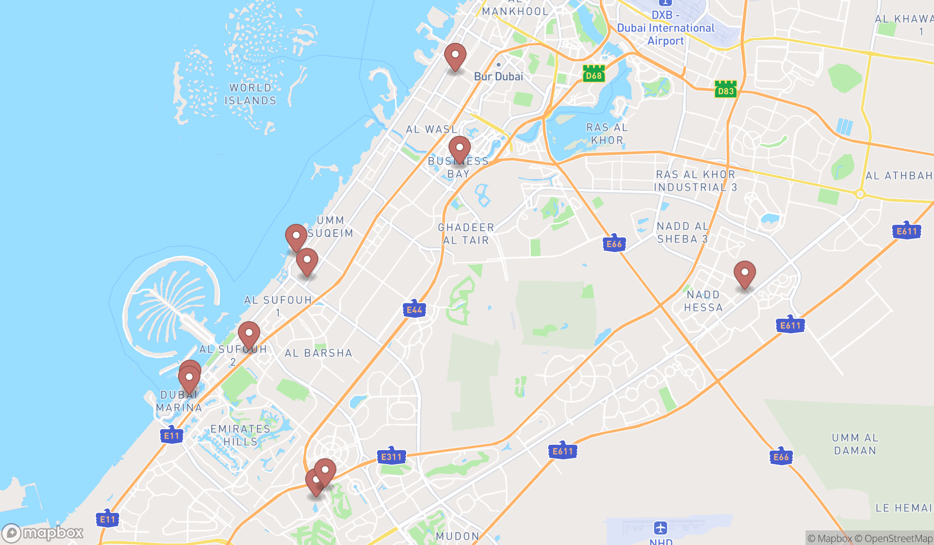Map showing the ranked magicians in Dubai, Dubai
