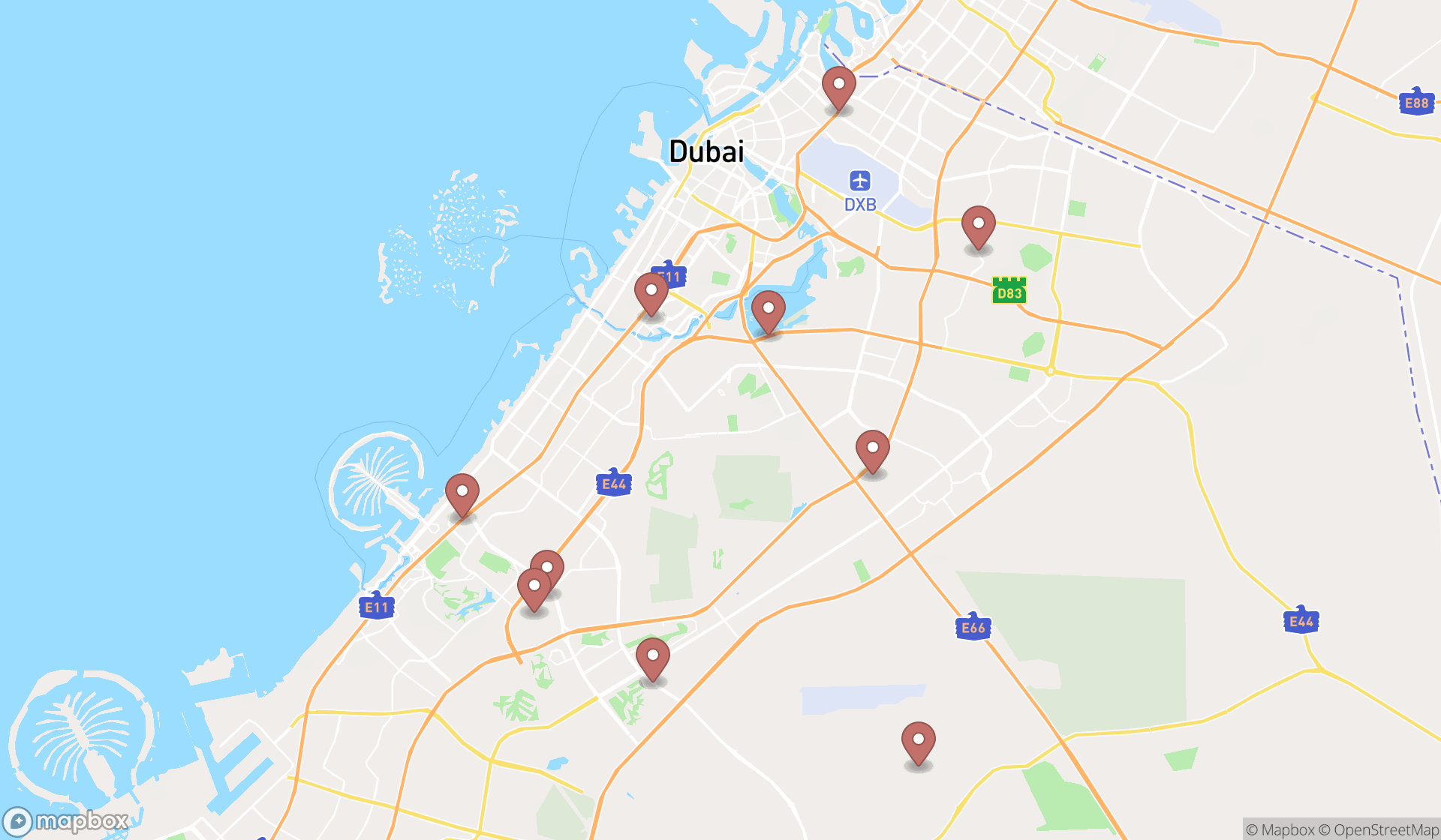 Map showing the ranked make-up artists in Dubai, Dubai