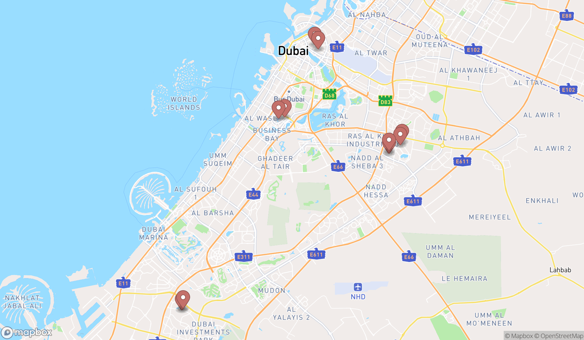Map showing the ranked mandarin restaurants in Dubai, Dubai