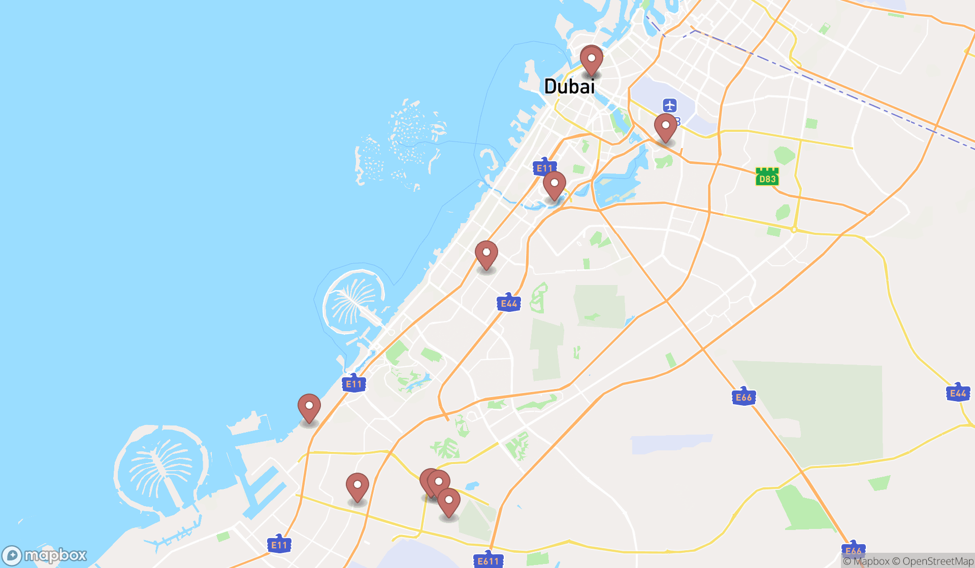 Map showing the ranked manufacturers in Dubai, Dubai