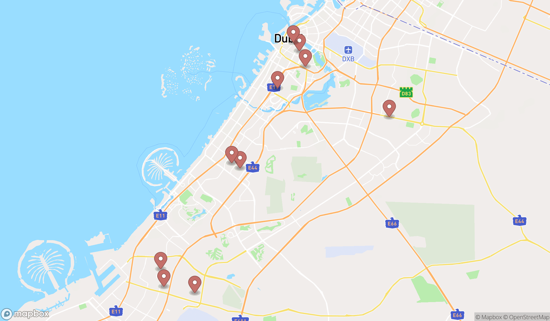 Map showing the ranked marble contractors in Dubai, Dubai