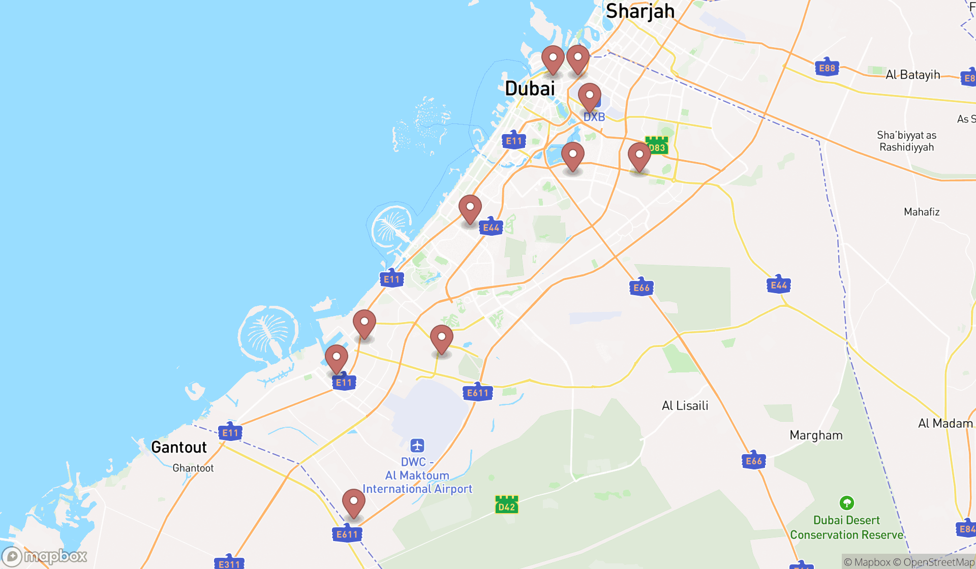 Map showing the ranked marble suppliers in Dubai, Dubai