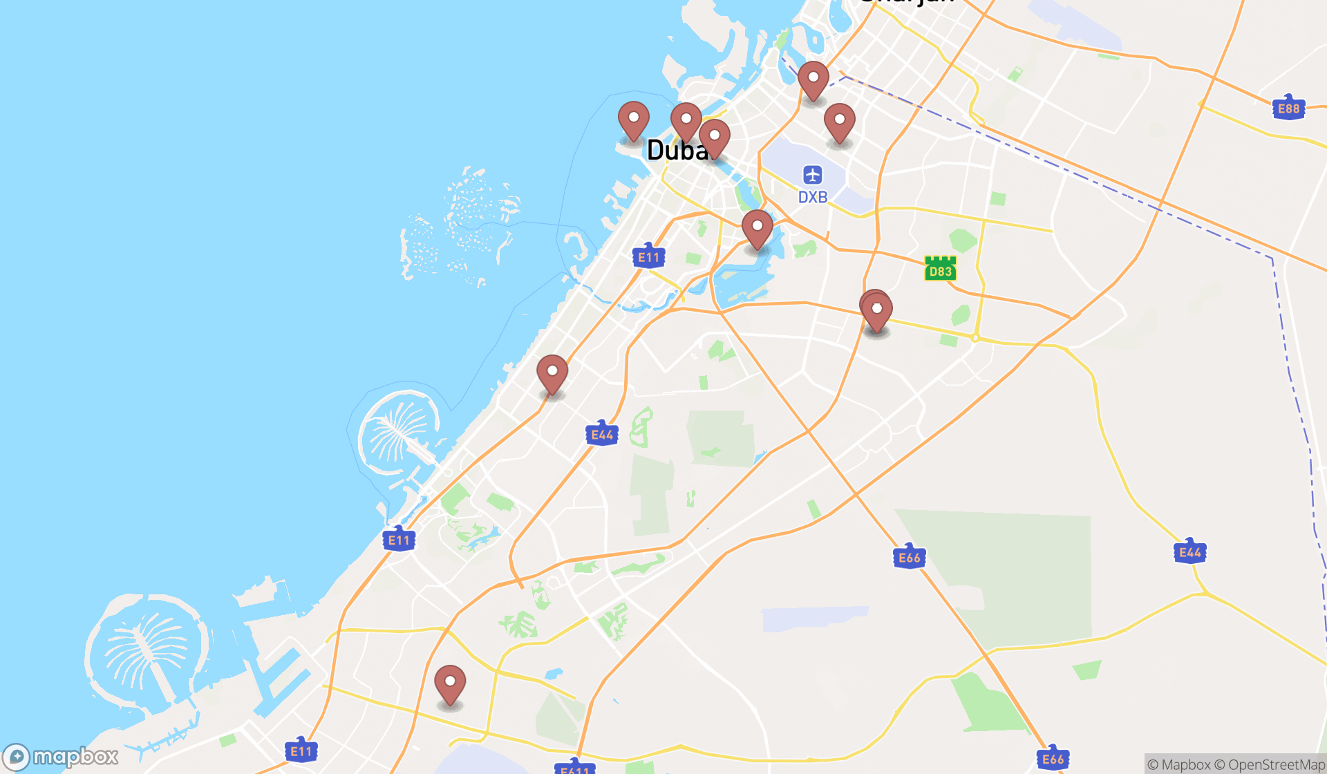 Map showing the ranked marine supply stores in Dubai, Dubai