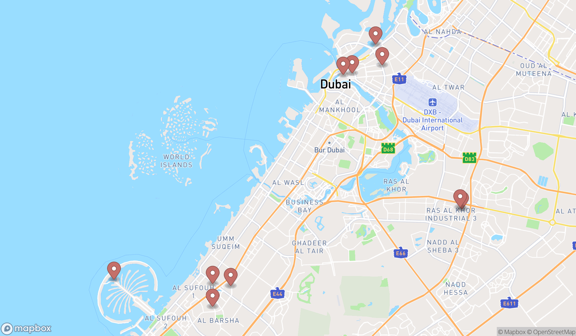 Map showing the ranked markets in Dubai, Dubai