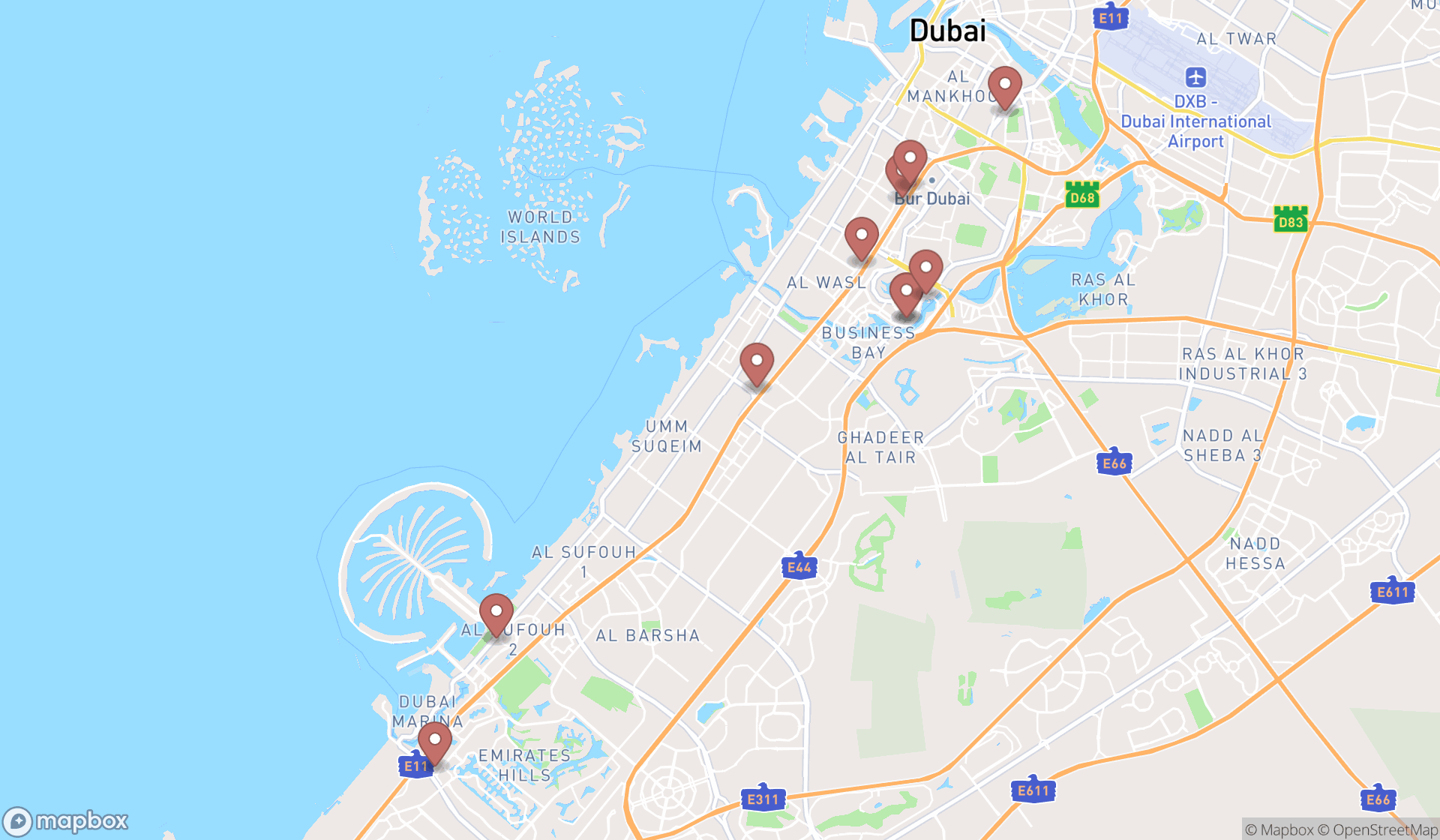 Map showing the ranked marketing agencies in Dubai, Dubai