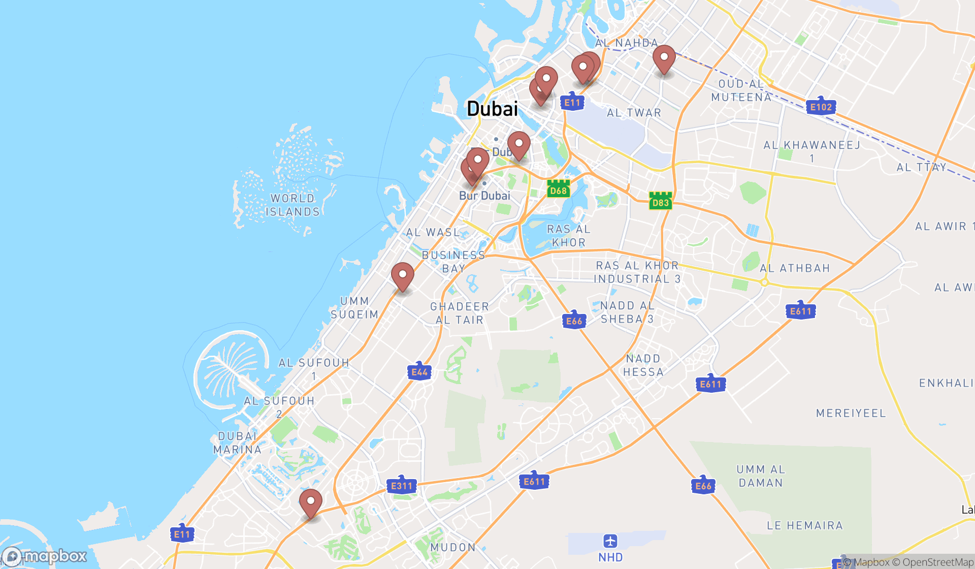 Map showing the ranked marketing consultants in Dubai, Dubai