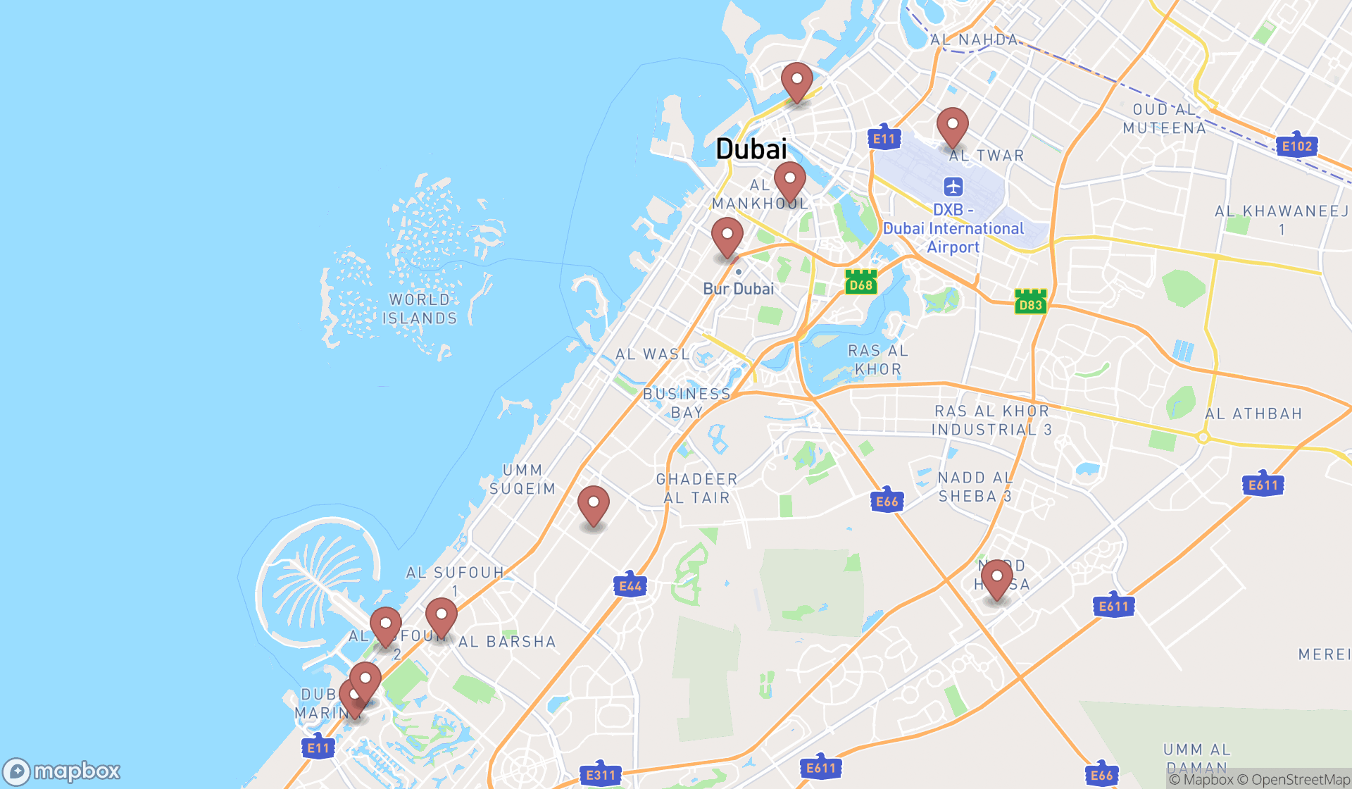 Map showing the ranked marketings in Dubai, Dubai