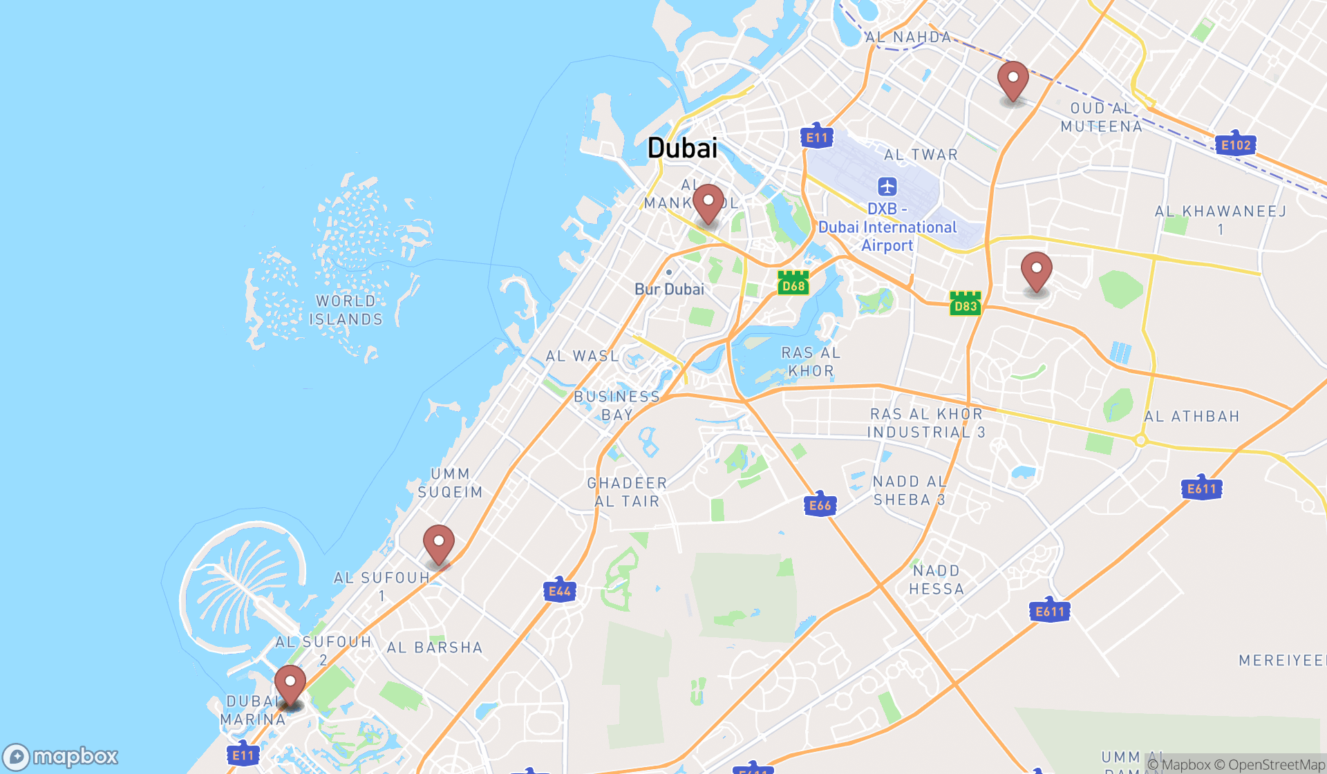 Map showing the ranked marriage celebrants in Dubai, Dubai