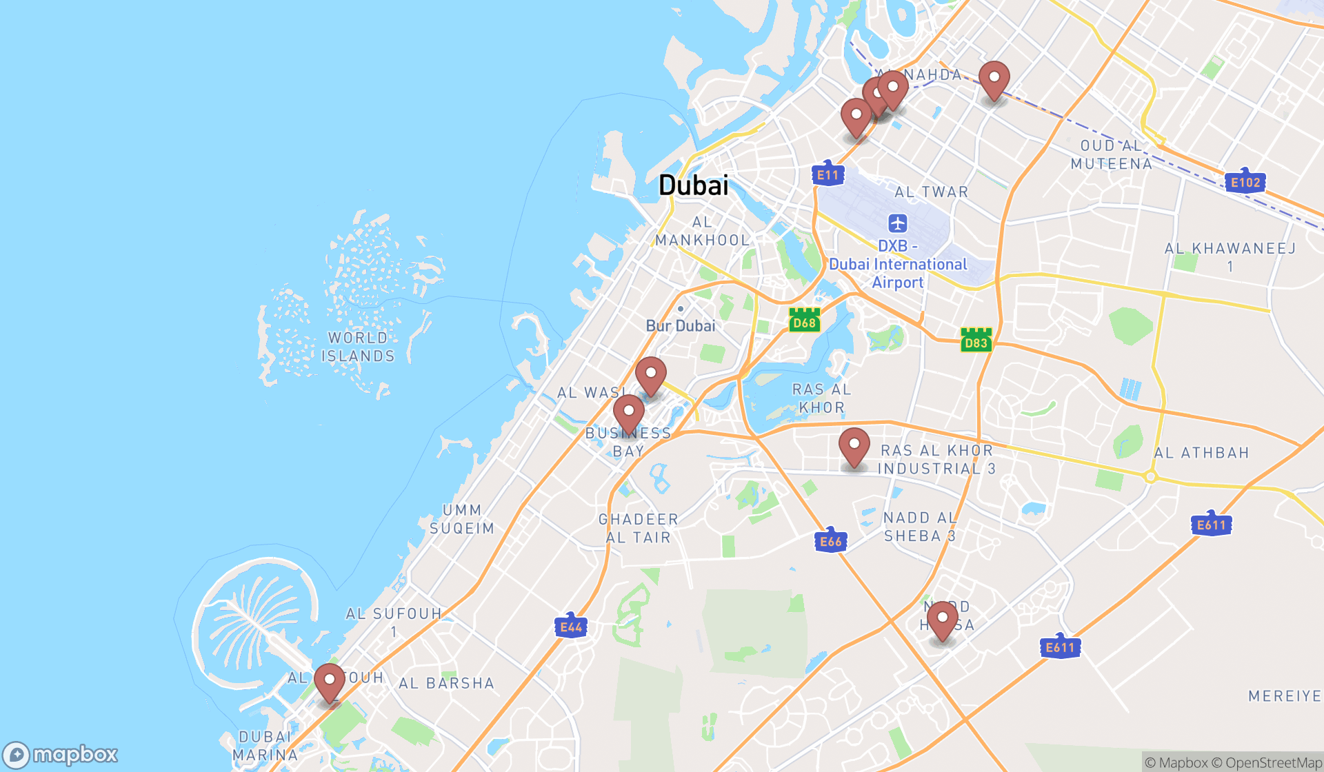 Map showing the ranked masonry contractors in Dubai, Dubai