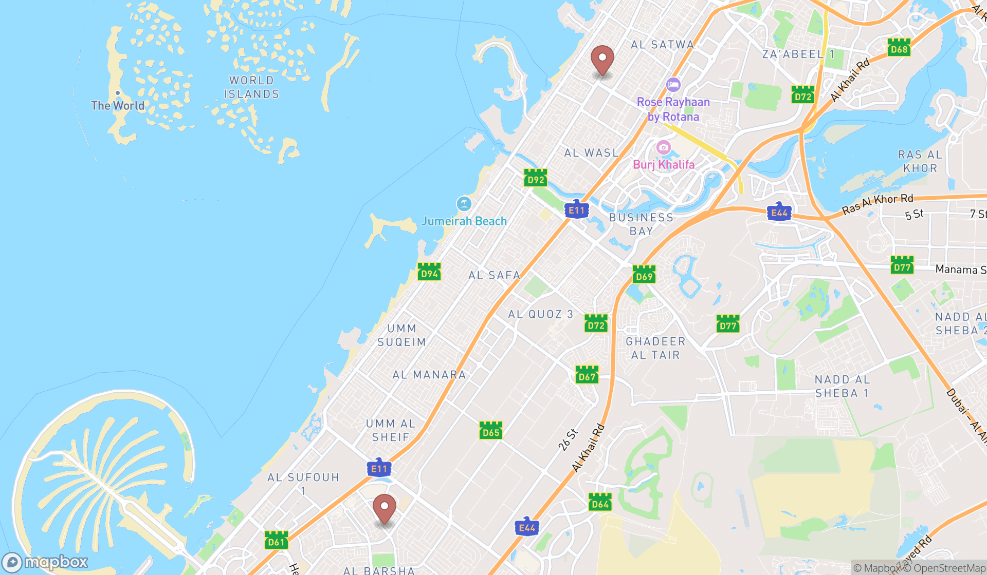 Map showing the ranked massage services in Dubai, Dubai