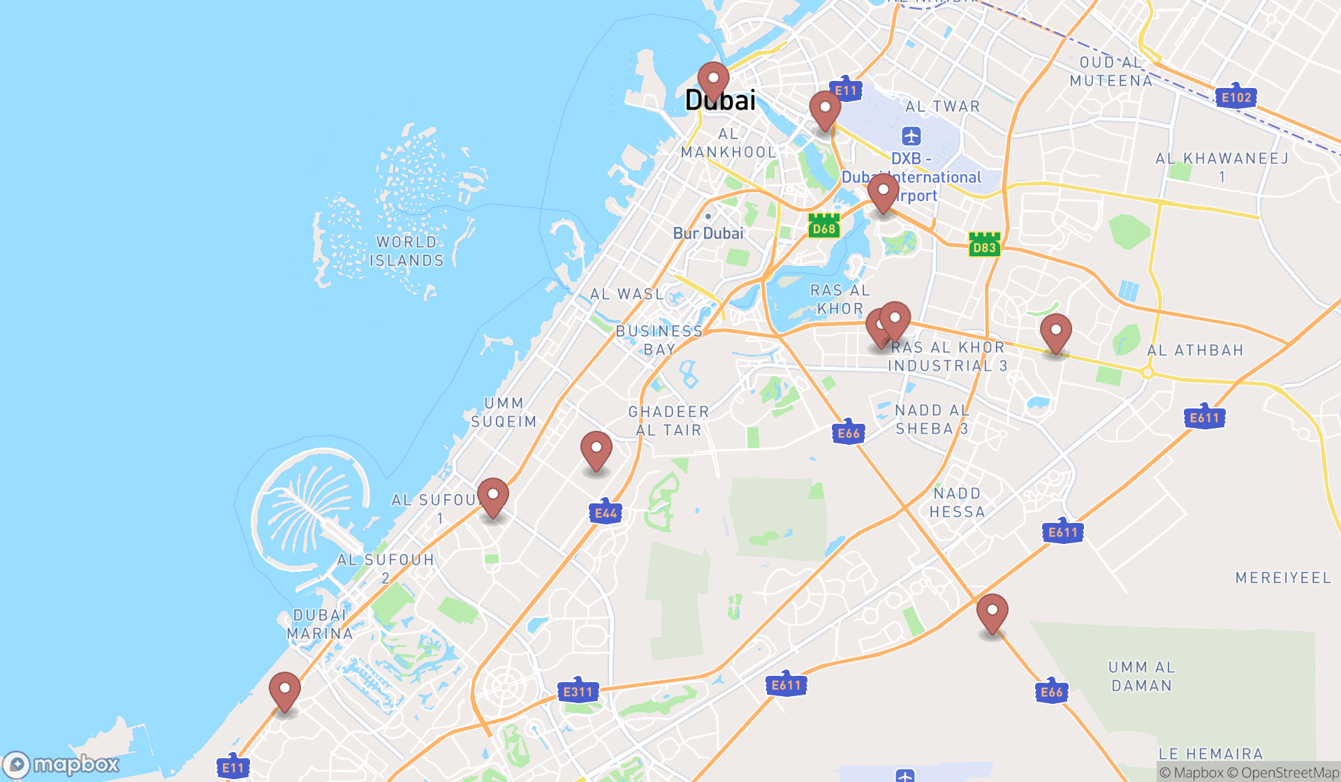 Map showing the ranked massage supply stores in Dubai, Dubai